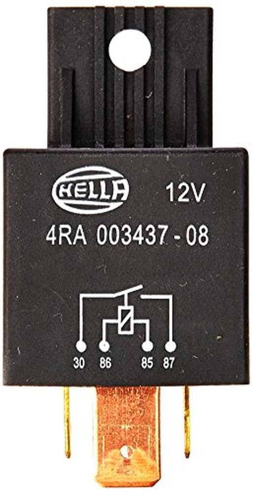 HELLA Relais, Arbeitsstrom - 12V - 4-polig - Schaltbild: S1 - Stecker: B3 - Hochleistungs-Schließer - Farbe: schwarz - mit Halter - 4RA 003 437-081 von Hella