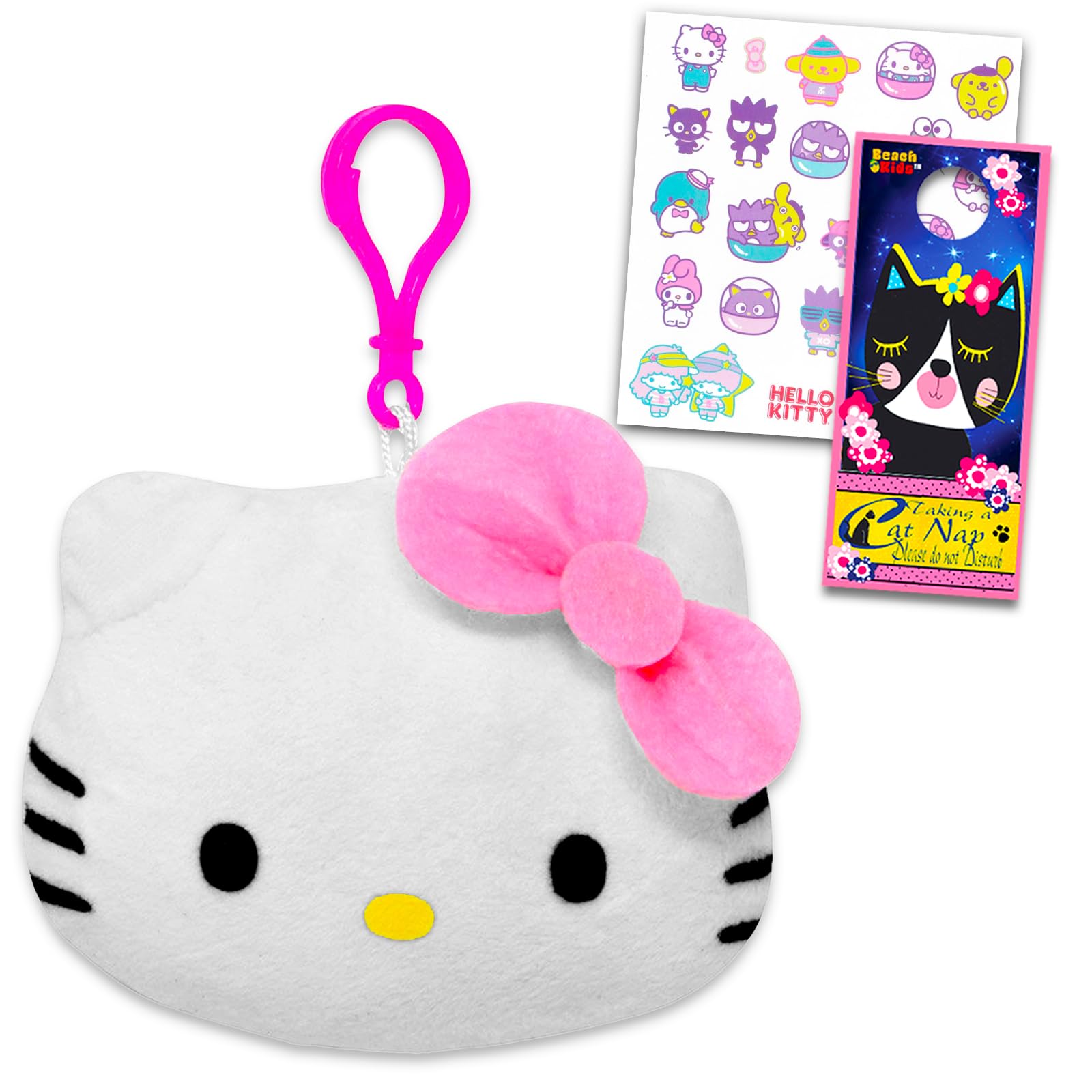 Hello Kitty Plüsch-Schlüsselanhänger-Set – Bündel mit Reißverschluss für Kinder mit Tattoos, mehr Taschenclips, Partygeschenk, Schlüsselanhänger, Taschenclip von Hello Kitty