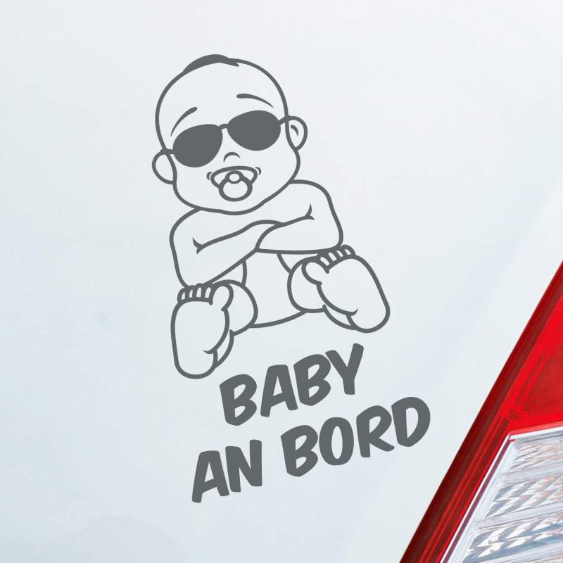 Hellweg Druckerei Baby an Bord on Tour Junge mit Sonnenbrille Auto Aufkleber Sticker Heckscheibenaufkleber von Hellweg Druckerei