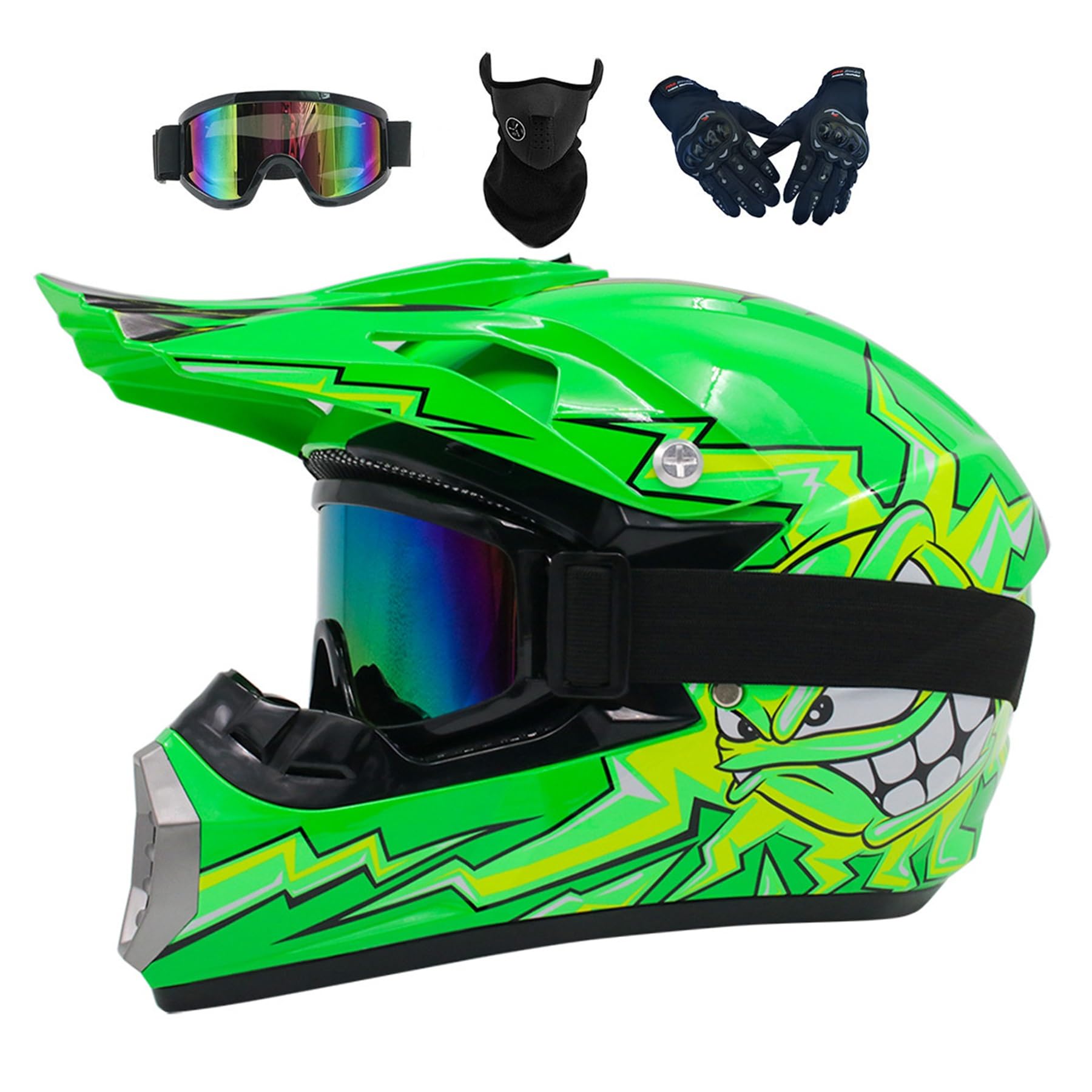 Motocross Helm Kinder, Fullface MTB Downhill Motorradhelm Jugend, Herren Damen Motorrad-Helm Off Road Downhill Enduro-Helm, Integralhelm Crosshelm Helm Herren ATV Motorradhelm(Color:Green,Size:M(54-55 von Helmblazia