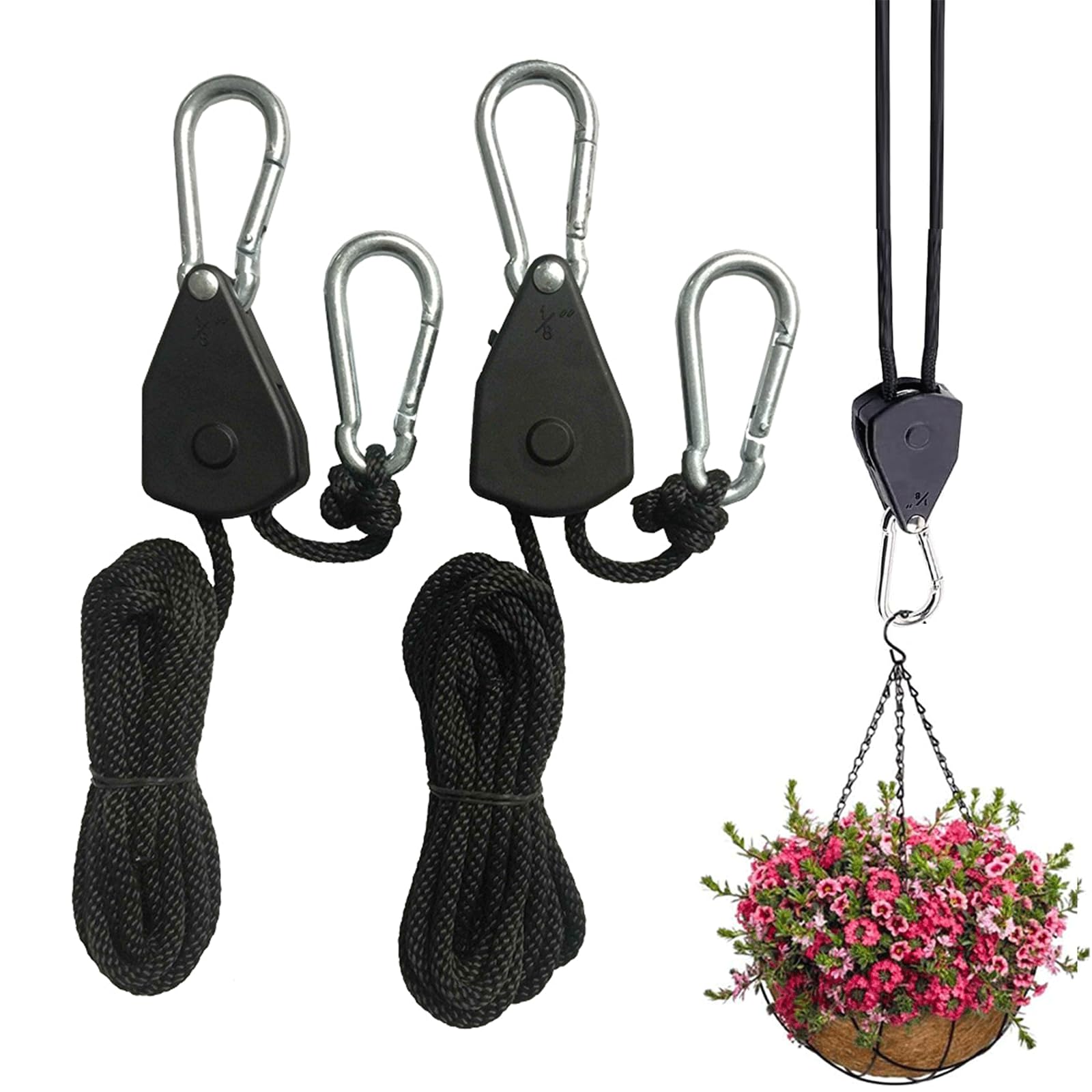 Einstellbare Seil Ratsche, Rope Seilratsche, Ratchet Hanger, Aufhänger Rope Ratchet, Einstellbare Ratchet Seil, Geeignet für Blumentöpfe, Pflanzenwachstumslichter, Aquariumbeleuchtung, 2 Stücke von Helweet