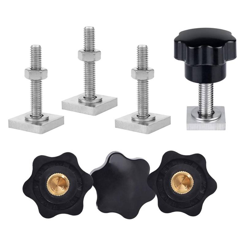 T Nut Adapter, Nutensteine Dachträger, T Nut Nutensteine, mit Sterngriffmutter m6 und Unterlegscheiben, zur Befestigung von Fahrrädern, Dachboxen, Dachkörben, Skiausrüstung, 4 Stück von Helweet