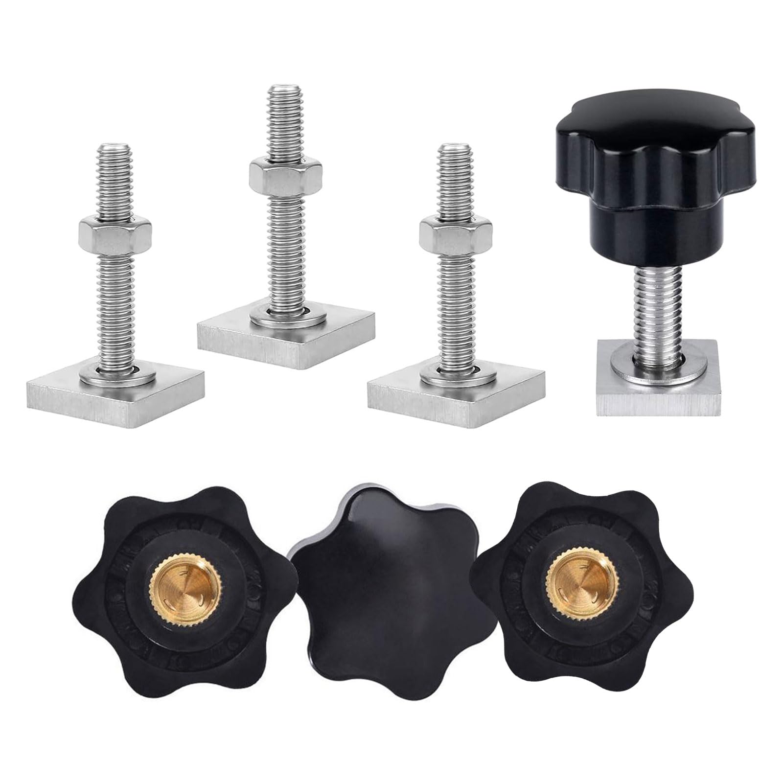 T Nut Adapter, Nutensteine Dachträger, T Nut Nutensteine, mit Sterngriffmutter und Unterlegscheiben, zur Befestigung von Fahrrädern, Dachboxen, Dachkörben, Skiausrüstung, 4 Stück，M6 von Helweet