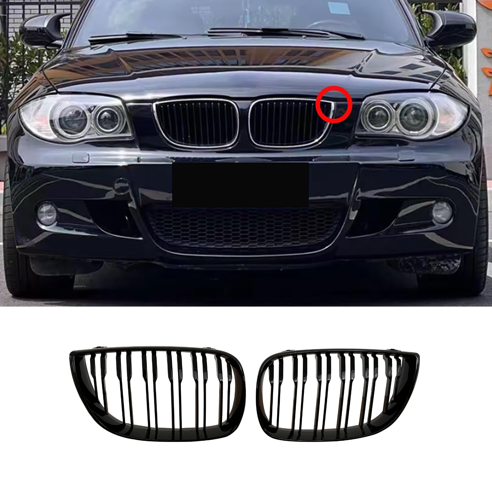 Hengjiayao E81 Nieren Schwarz Kühlergrill Streifen E87 Kühlergrill für BMW 1er E88 Nieren Grill Glanz Schwarz Doppelsteg Sport 2004-2007 E81 E87 PRE-Facelift (For 1er E81 2004-2007 PRE) von Hengjiayao