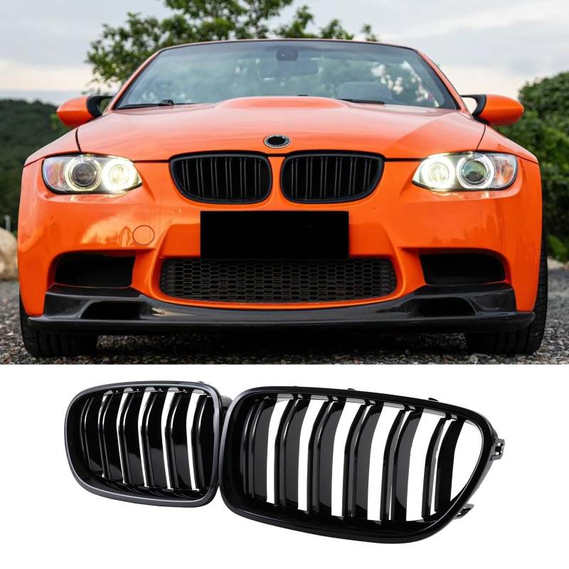 Hengjiayao E92 E93 Kühlergrill für BMW 3er E92 E93 nieren schwarz Facelift Nieren Coupe E92 E93 M3 Doppelsteg Glanz Schwarz 3er Grill 2006-2009 Kühlergrill Vorne (For 3er E92 2006-2009) von Hengjiayao