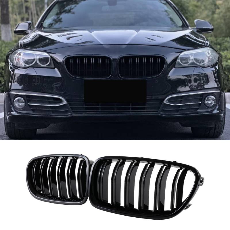 Hengjiayao F10 F11 Nieren Schwarz Front Nieren F10 Kühlergrill für BMW 5 Serie F10 F11 M5 2010-2017 f10 Grill Schwarz Glänzend Doppel-Lamellen Grill Front Doppel Rippen Grill Kühlergrill Links Rech von Hengjiayao