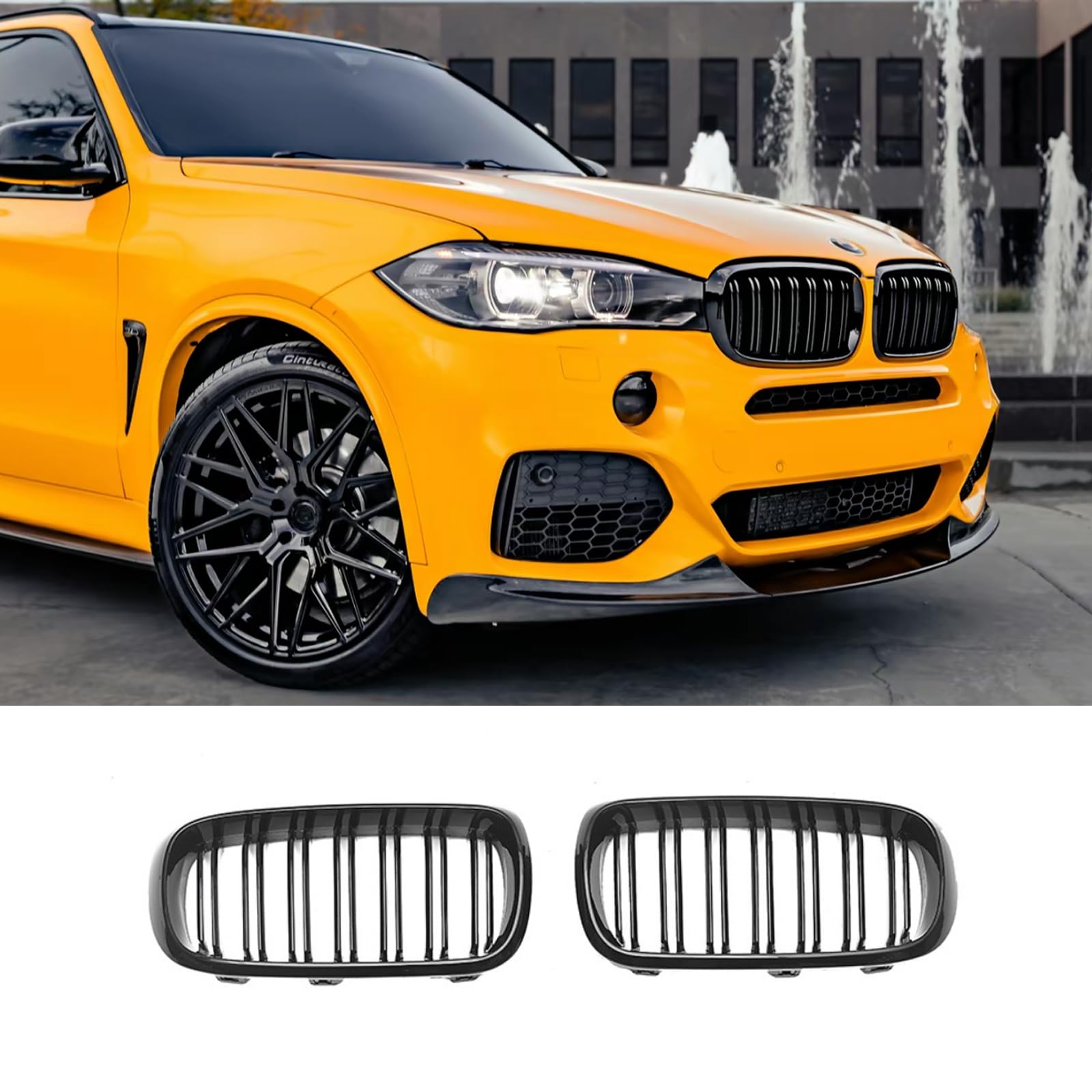 Hengjiayao F15 F16 Nieren Schwarz Kühlergrill für BMW X5 X6 F15 F16 Grill Nieren Doppelsteg Sport Glanz Schwarzer F15 Kühlergrill 2014-2019 (For F15 2014-2019) von Hengjiayao