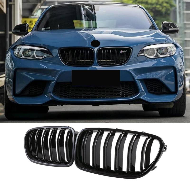 Hengjiayao F22 Nieren Schwarz Kühlergrill Passend für BMW 2er F22 Coupé und F23 Cabriolet und M2 F87 Grill Glanz Schwarz Doppelsteg Sport Kühlergrill 2014-2018 (For 2er F22 2014-2018) von Hengjiayao