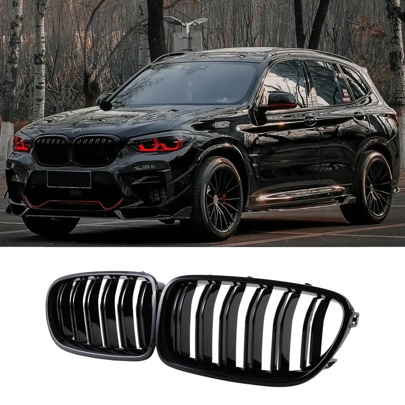 Hengjiayao G01 Nieren Schwarz Kühlergrill für BMW X3 G01 2018-2021 X4 G02 2019-2021 Grill Schwarzer Sport Glanz Doppelsteg Nieren (Nicht für mit Luftklappensteuerung)(For G01 2019-2021) von Hengjiayao