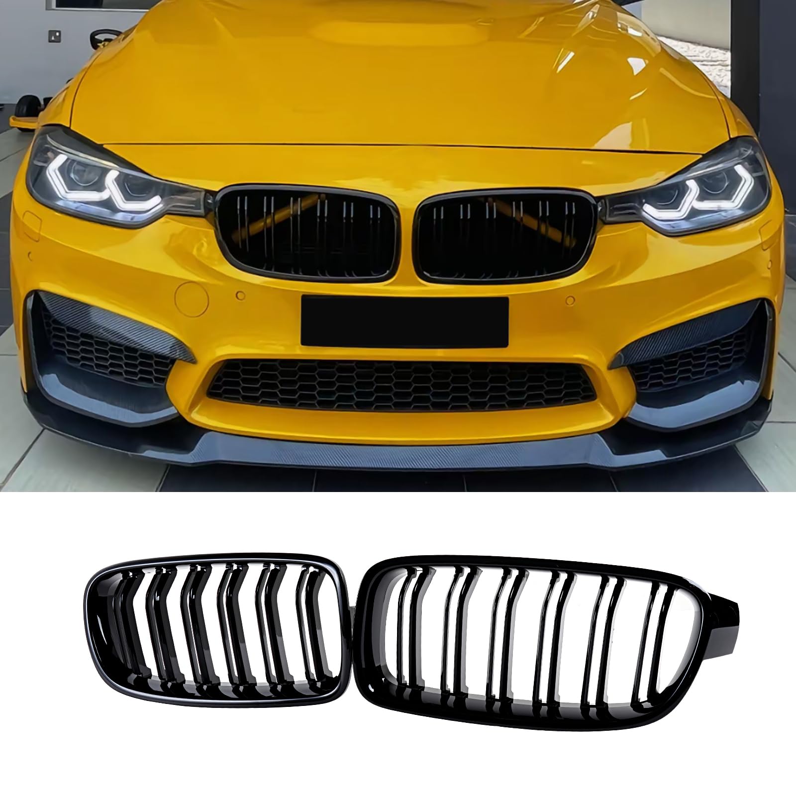 Hengjiayao F30 F31 Nieren Schwarz Kühlergrill Streifen für BMW 3er Nieren Schwarz Grill Glanz Schwarz Doppelsteg Sport Kühlergrill 320i 328i 328d 330i 335i Anteriori Griglie Radiatori 2012-2018 von Hengjiayao