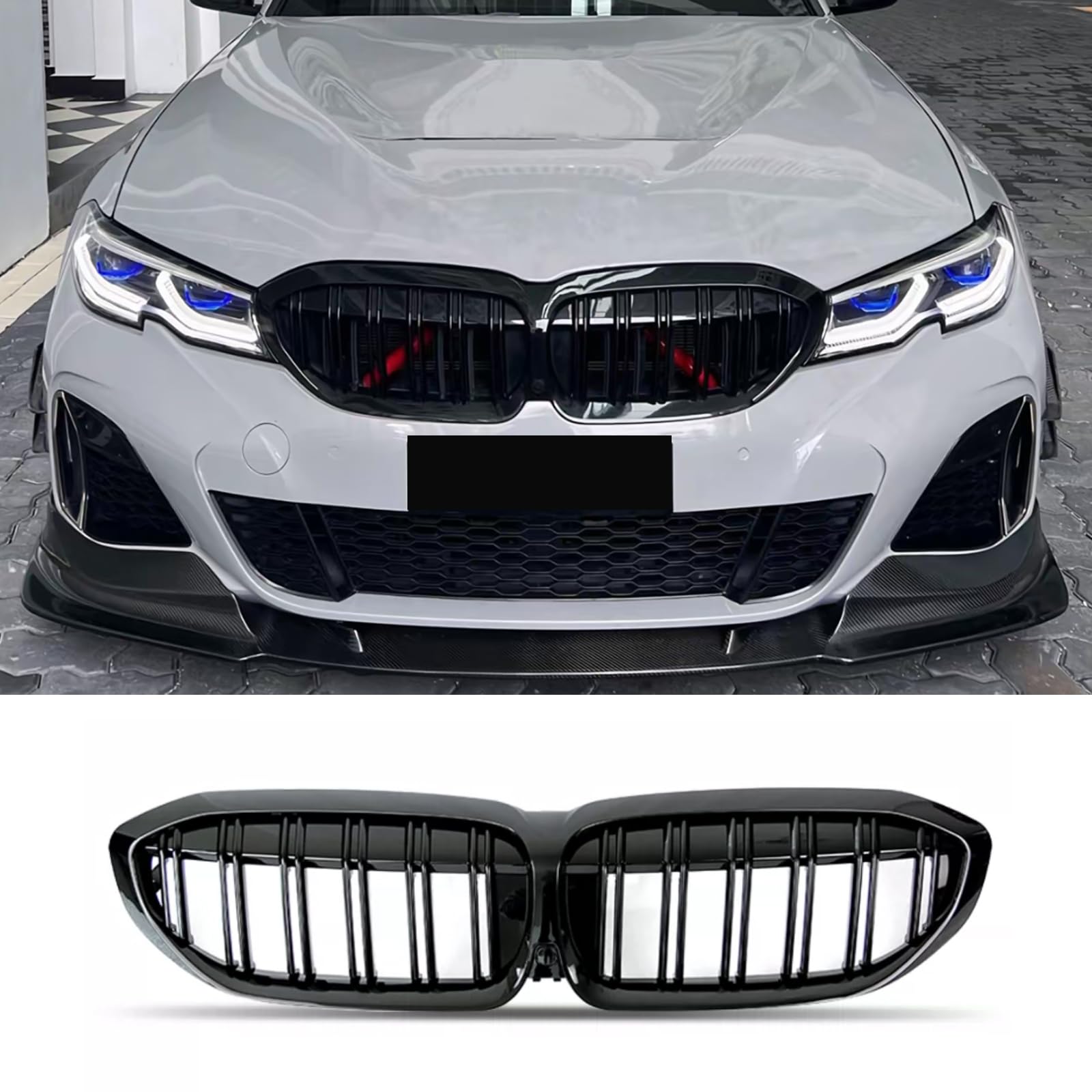 Hengjiayao G20 Kühlergrill für BMW 3er G20 G21 Schwarze Nieren G20 G21 vor-Lci Sport Grill G21 Vorne Nieren Doppelsteg Grill 2019-2022 Glanz Schwarze (For 3er G20 2019-2022) von Hengjiayao