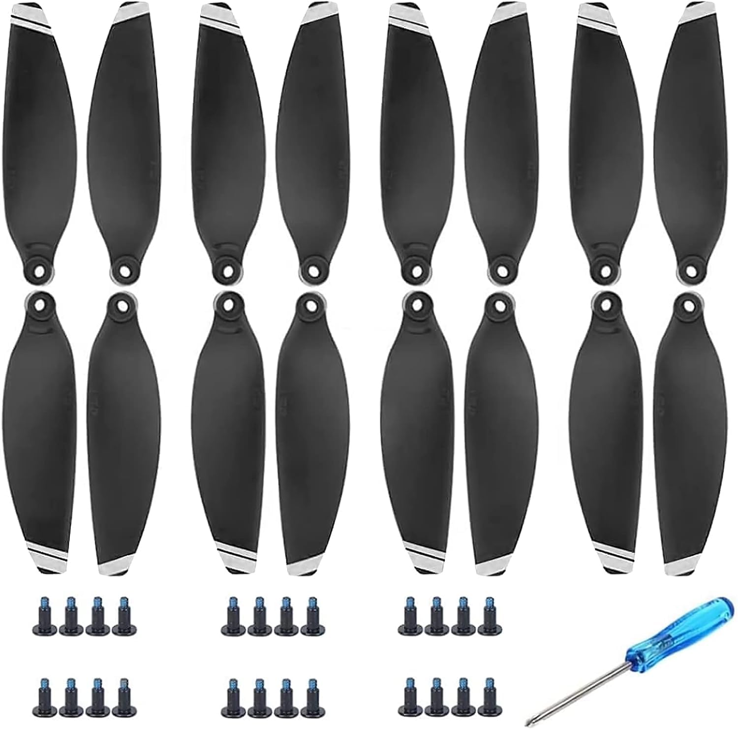 Hengrongshen Mavic Mini Propeller, 16 Pcs Drohne Mavic Mini Propeller mit 24 Schrauben und 2 Schraubendreher, Mavic Mini Zubehör für Drohnenersatz, 4726 Propeller für Mavic Mini (Silber) von Hengrongshen