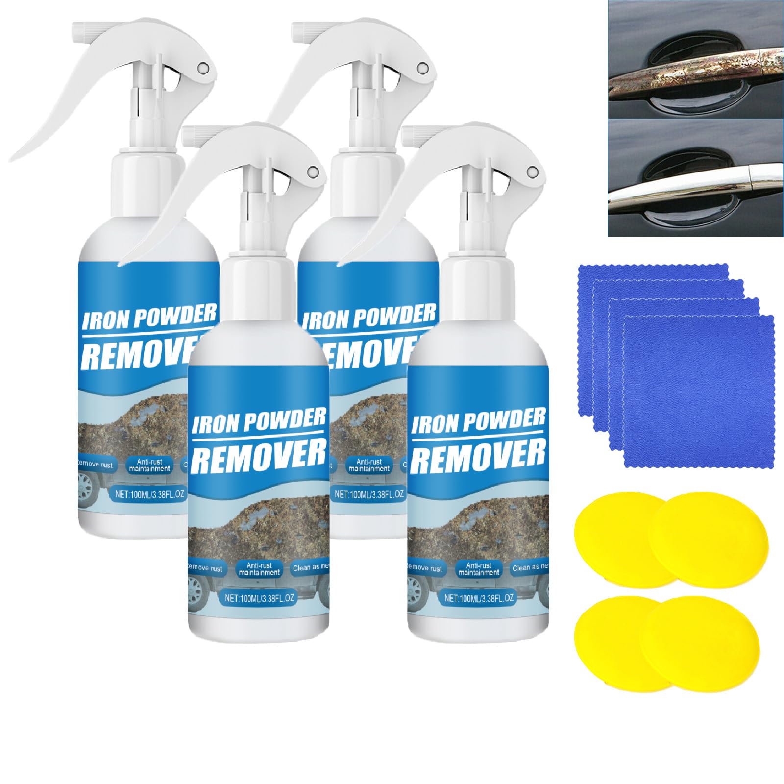 Hengxuan Mehrzweck-Rostlöser-Spray, 100 ml Eisenpulver-Entferner-Spray, Mehrzweck-Automobil-Eisenpulver-Rostlöser-Spray, für Felgen Autometall (4pcs) von Hengxuan