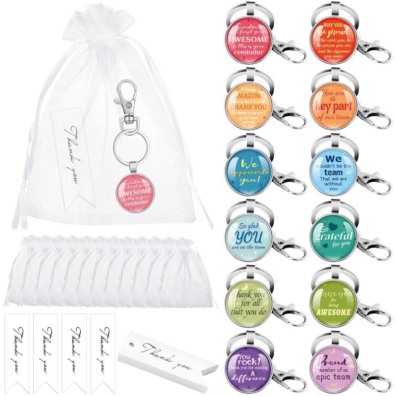 12 Sets Employee Appreciation Gifts Include 12 Inspirational Keychain 12 Organza Bags 12 Thank You Cards Leaving Thank You Gifts for Coworker Appreciation Day Office Gift for Christmas Men Women, von Henoyso