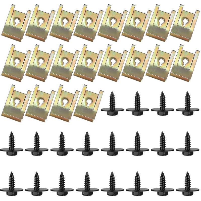 40 Stk Schraube Mutter Clip Kit(20 Kotflügelclips, 20 Befestigung Blechmuttern), Karosserie Clips Klemmen, Sechskantschrauben Metallschalenclip für Auto von Heozhuyi