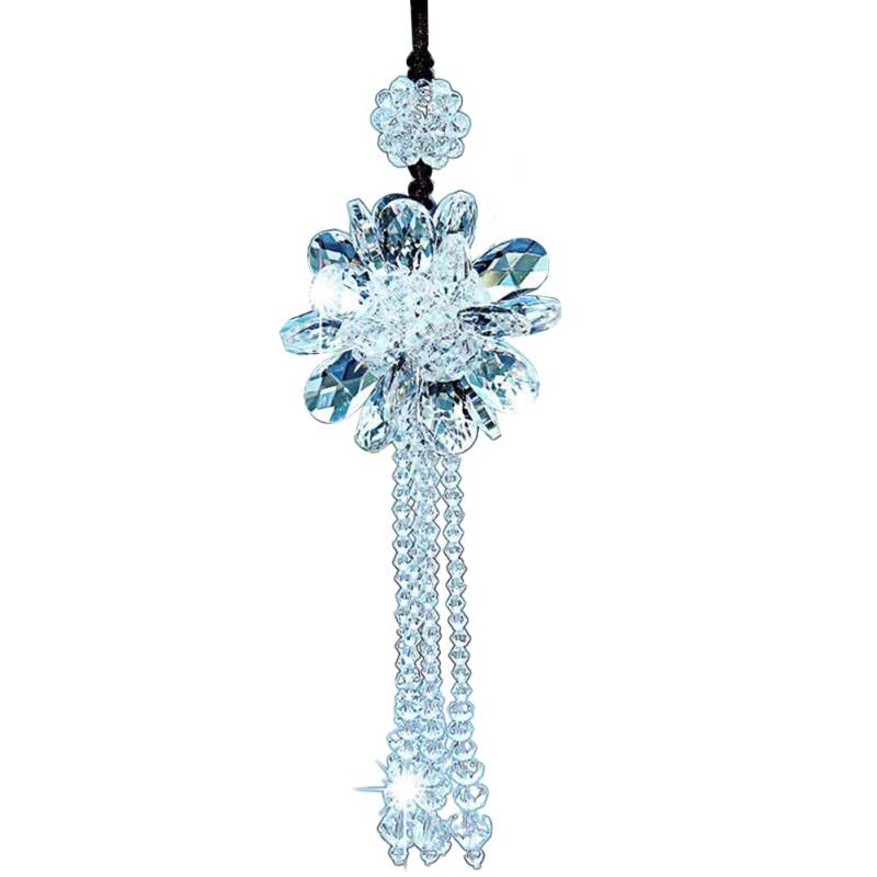 Bling Kristall Auto Rückspiegel Ornament, Blumen Kristall Auto Anhänger Hängende Ornament Auto Innendekoration Auto-Zubehör zum Aufhängen Auto-Innenausstattung Geschenk für Freund und Ehemann,Blau von Herbests