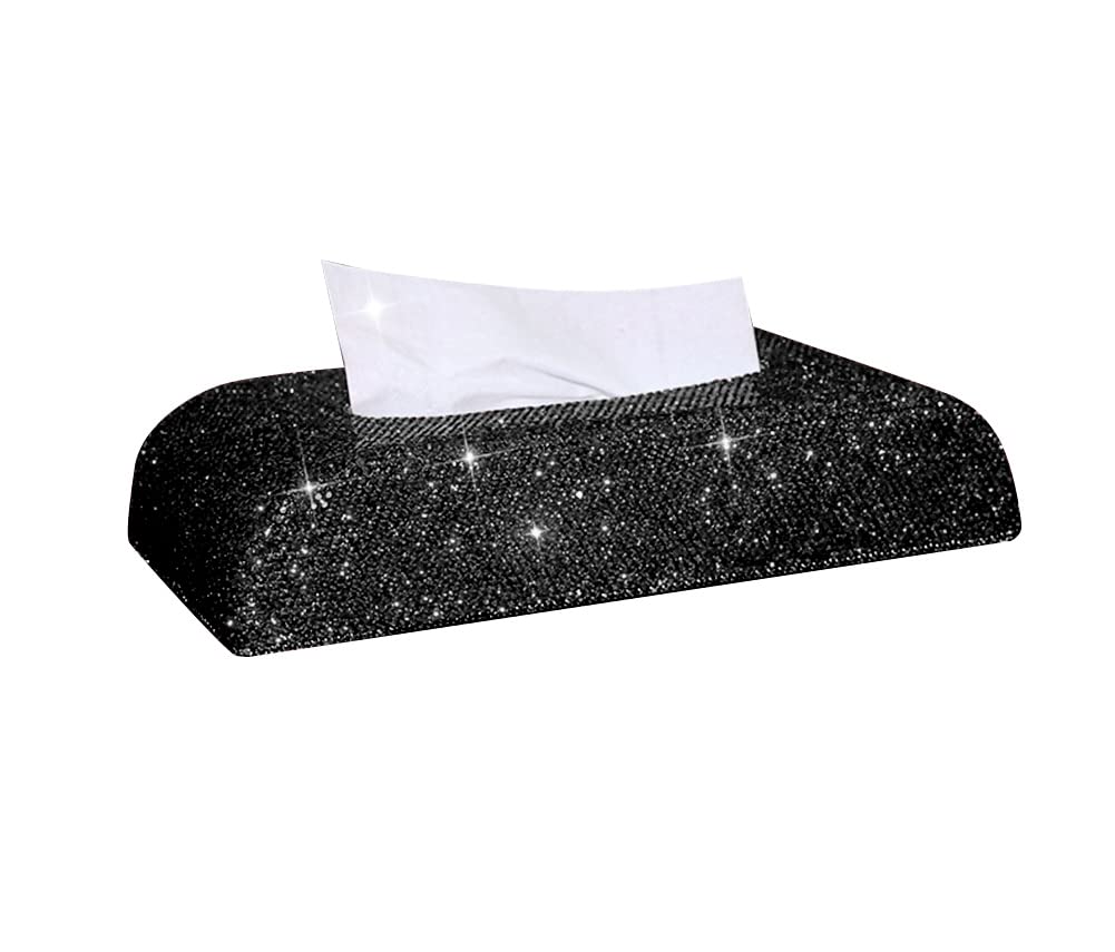 Herbests Bling Auto Tissue Box, Strass Glitzer PU Leder Rechteckig Taschentuchbox Taschentuchspender Kosmetiktücher Kosmetiktücherbox Servietten Organizer für Zuhaus Esszimmer, Schwarz, (HER00121975) von Herbests