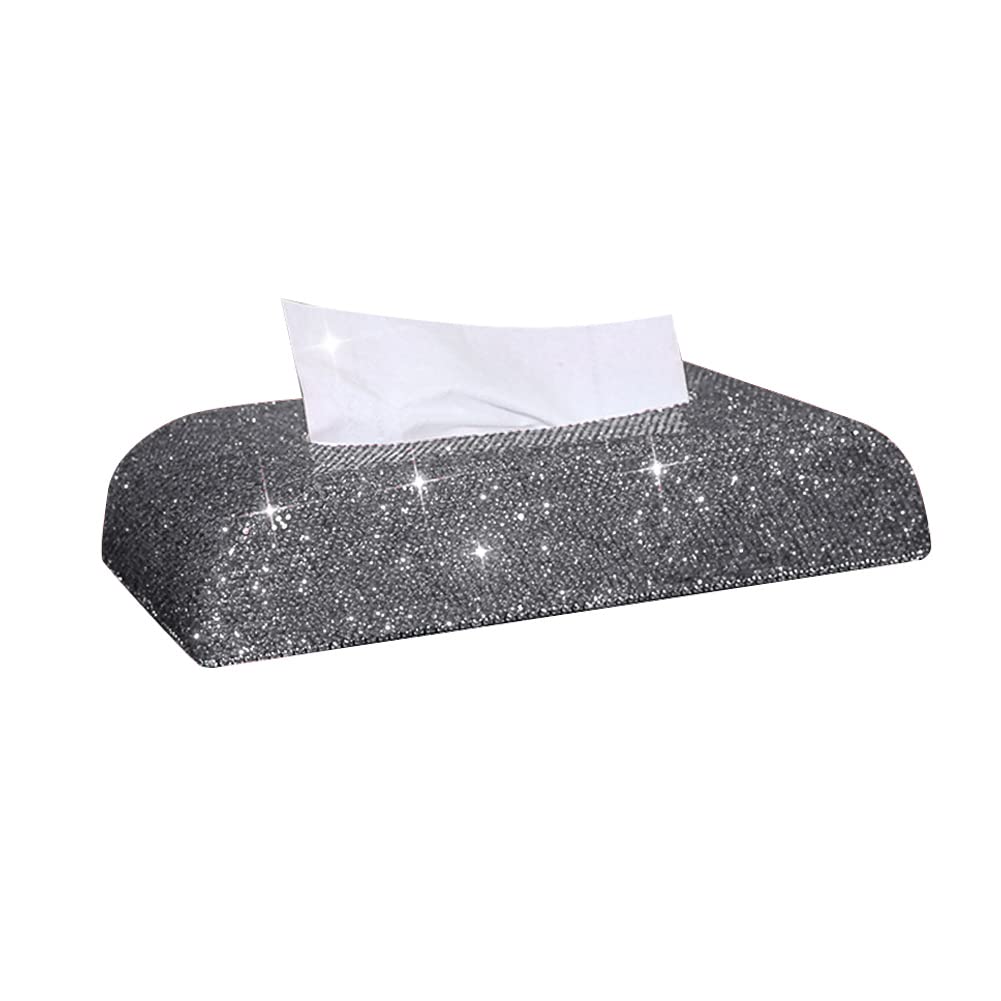 Herbests Bling Bling Auto Tissue Box,Strass Glitzer PU Leder Rechteckig Taschentuchbox Taschentuchspender Kosmetiktücher Kosmetiktücherbox Servietten Organizer für Zuhause Büro Esszimmer,Grau von Herbests