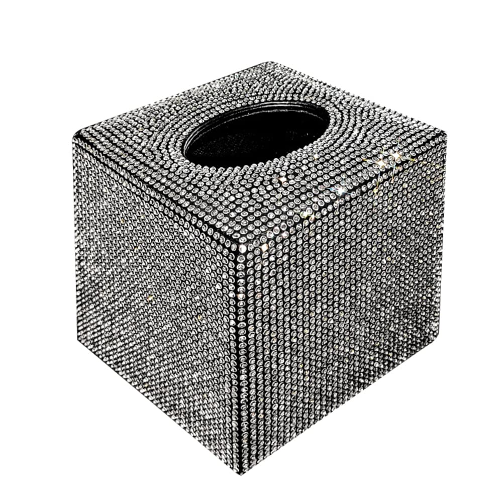 Herbests Bling Strass Taschentuchbox,Quadratisch PU Leder Kosmetiktücher Taschentuchhalter Tissuebox Taschentuchspender Papiertuch behälter Aufbewahrungsbox für Badezimmer Büro Schlafzimmer,Silber von Herbests