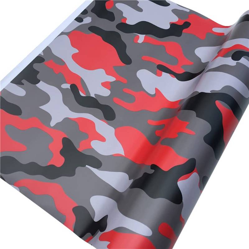 Selbstklebend Vinyl Autofolie,152cmx50cm Camouflage Auto Folie Selbstklebend Wasserdichter Auto Schutz Folie Lackschutzfolie DIY Vinyl Folie Autoaufkleber für Auto Motorrad Fahrrad,Rot von IUSOT