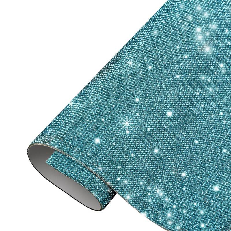 Selbstklebende Kristall Strass Aufkleber,24 * 20CM Kristall Strass Diamant Rollenband DIY Diamant Band Glitzer-Strass-Streifen Bling Band für Handwerk, DIY Party Hochzeit Dekoration,Blau von Herbests