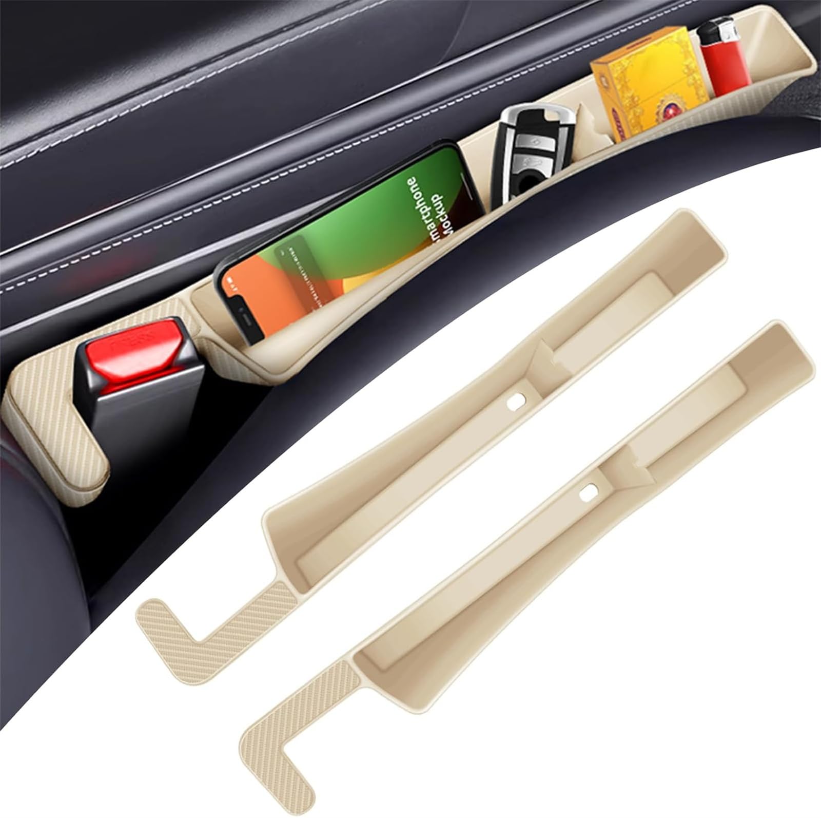 Herfair Autositz Lückenfüller 2 Stück Gap Organizer Storage Box Universal Aufbewahrungsbox Car Seat Gap Filler für Auto Organizer (Beige) von Herfair