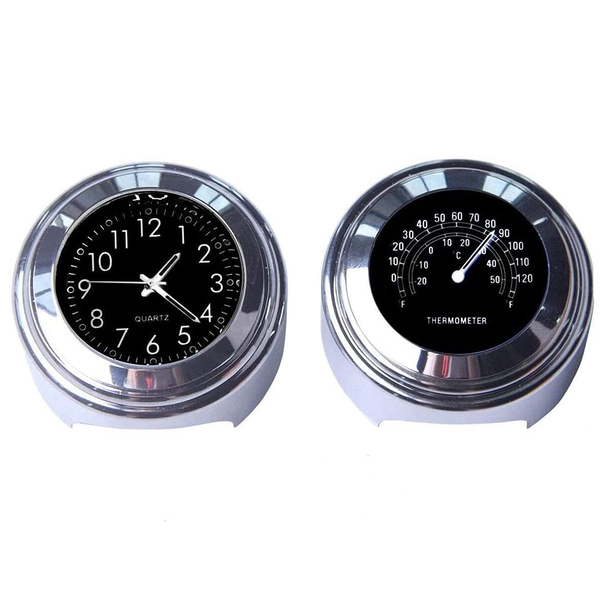 Hermosiey 2 StüCk Motorrad Quarz Uhr und Thermometer 7/8- wasserdichte Fahrrad Lenker Uhr Aluminium Universal ZubehöR von Hermosiey