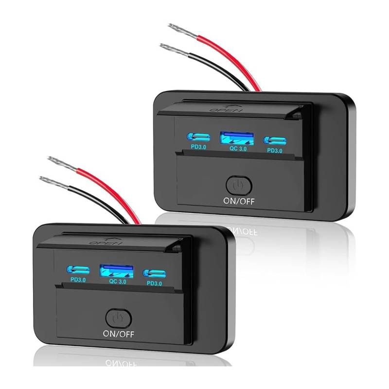 Hermosiey 2 Stück 3 Anschlüsse 12 V RV-USB-Steckdose 90 W, Dual PD3.0 Typ-C Schnellladung 72 W & USB QC3.0 18 W Panel-Wandhalterung von Hermosiey