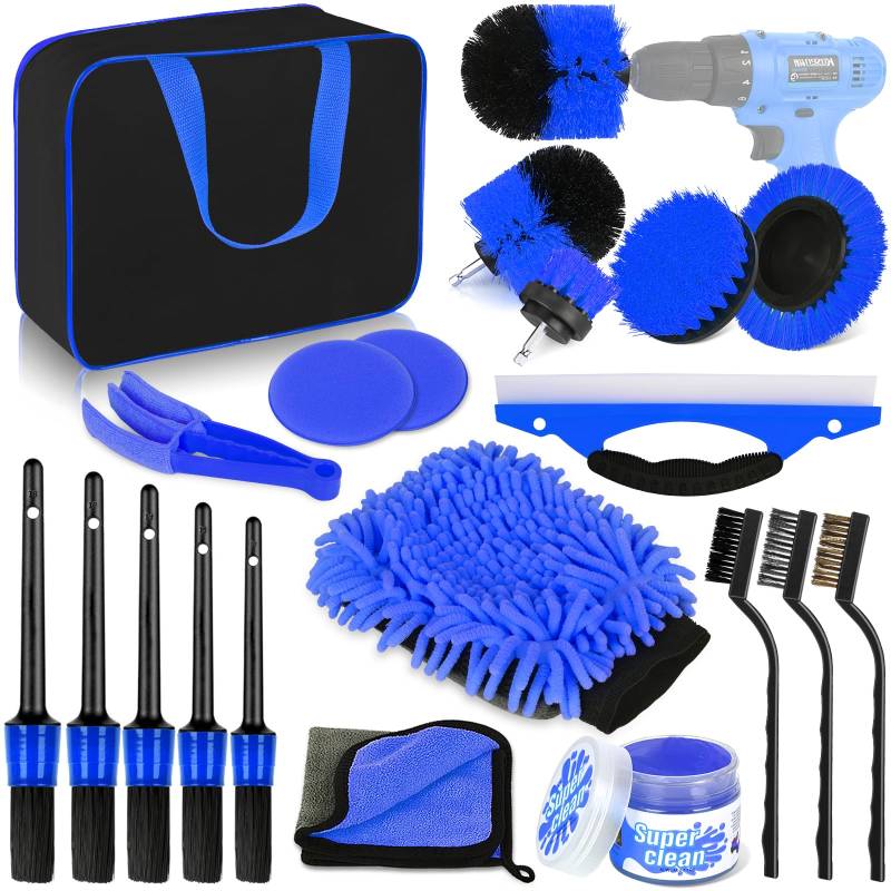 Herrfilk Auto Reinigungsset, 20 Pcs Autopflege Set, Auto Detailing Pinsel Auto Waschset für Auto Reinigung Innenraum und Außen, Lüftungsschlitz, Armaturenbrett, Motor, Rädern, Haushaltsreinigun, Blau von Herrfilk