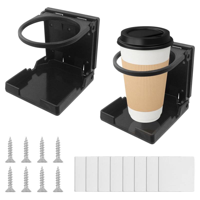 Hevysuo 2 Stück Einstellbar Getränkehalter Klappbar Kunststoff 7,6cm mit Schrauben Dosenhalter Flaschenhalter für Getränkedose und Kaffeebecher für Boot Auto Wand,Schwarz von Hevysuo