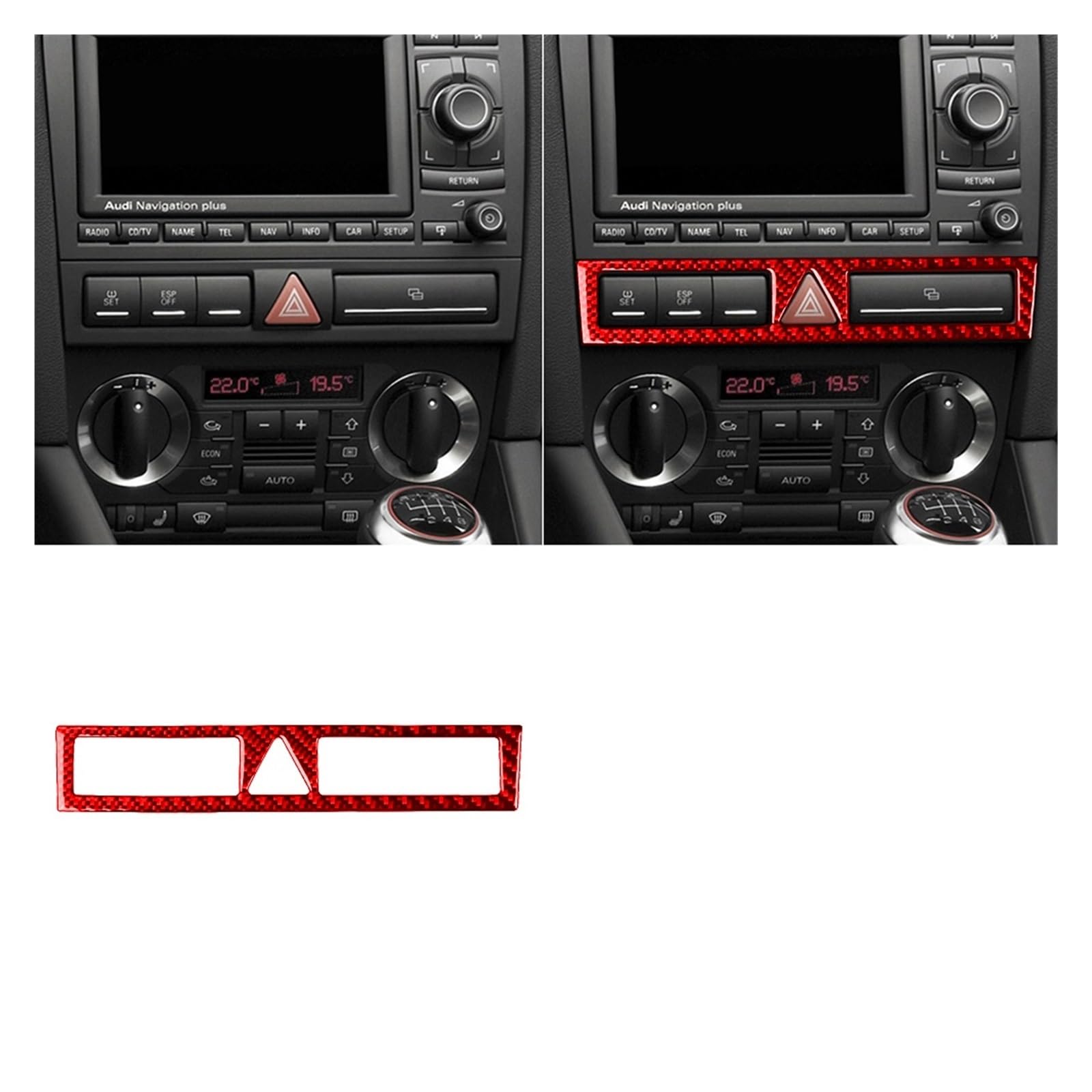 Auto Innenraum Für A3 S3 8P 2006 2007 Zentrale AC Radio CD Navigation Panel Set Trim Abdeckung Carbon Fiber Auto Innen zubehör Aufkleber Interieur Zubehör(A Red) von Hguvsjd