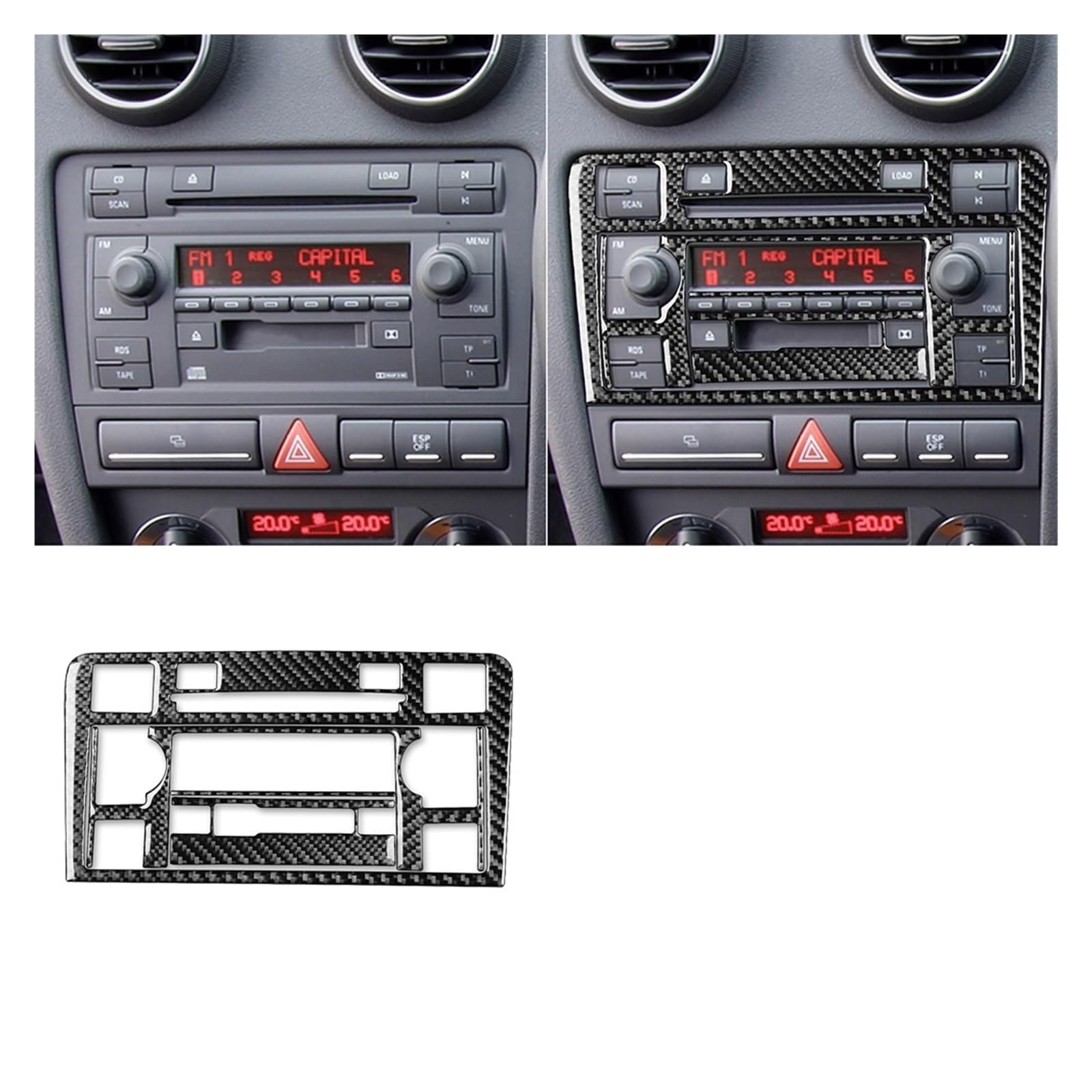 Auto Innenraum Für A3 S3 8P 2006 2007 Zentrale AC Radio CD Navigation Panel Set Trim Abdeckung Carbon Fiber Auto Innen zubehör Aufkleber Interieur Zubehör(C Black) von Hguvsjd