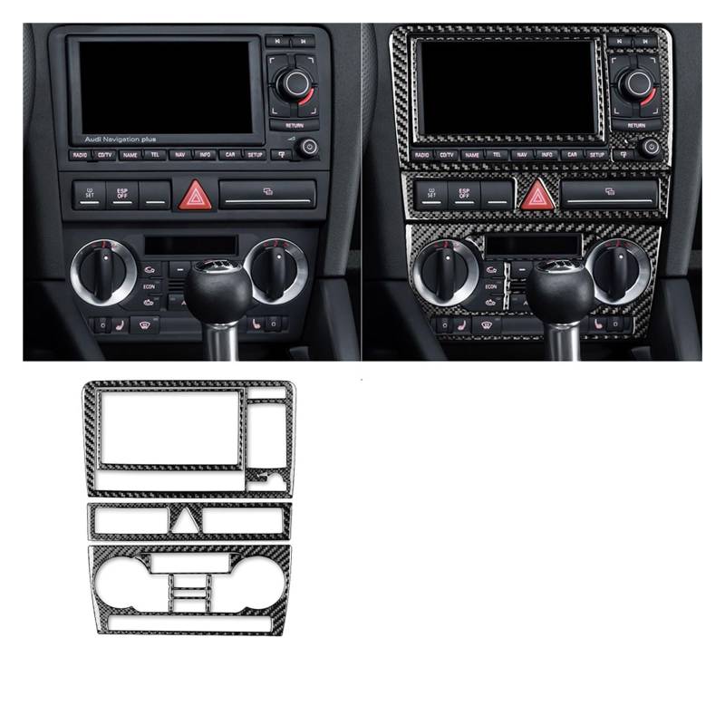 Auto Innenraum Für A3 S3 8P 2006 2007 Zentrale AC Radio CD Navigation Panel Set Trim Abdeckung Carbon Fiber Auto Innen zubehör Aufkleber Interieur Zubehör(F Black) von Hguvsjd