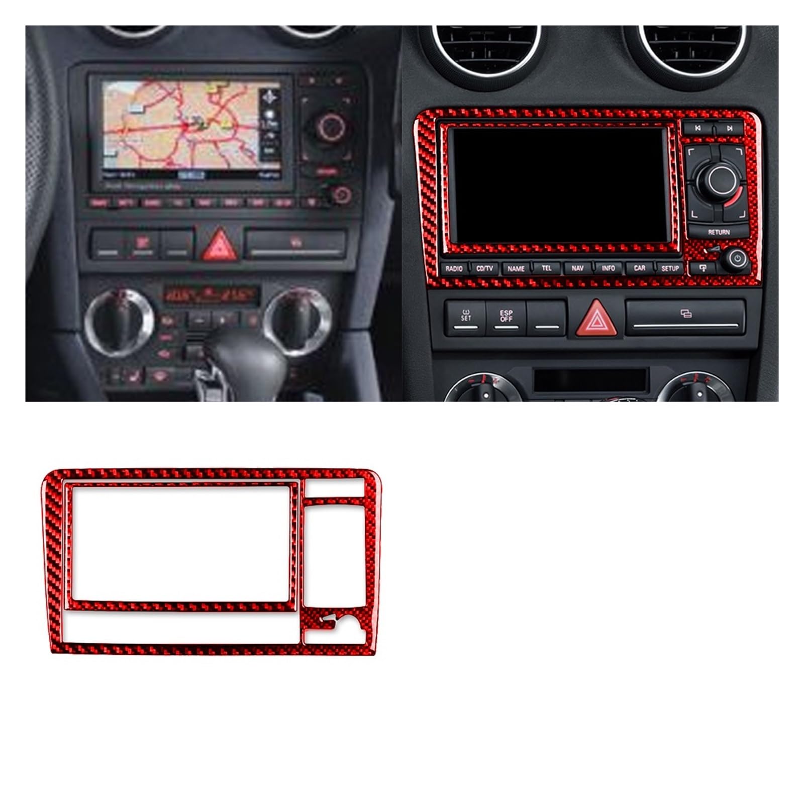 Auto Innenraum Für A3 S3 8P 2006 2007 Zentrale AC Radio CD Navigation Panel Set Trim Abdeckung Carbon Fiber Auto Innen zubehör Aufkleber Interieur Zubehör(H Black) von Hguvsjd