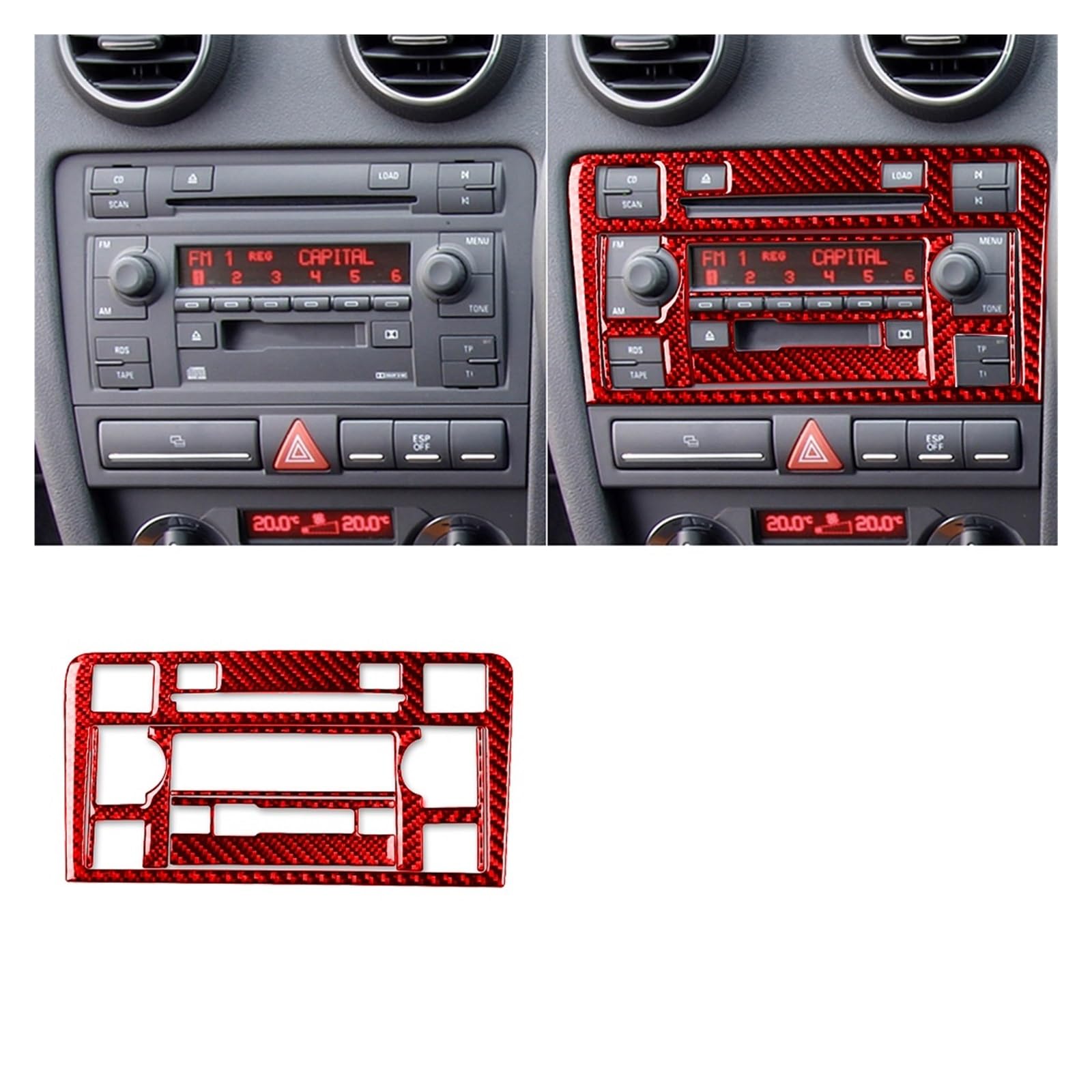 Auto Innenraum Für A3 S3 8P 2006 2007 Zentrale AC Radio CD Navigation Panel Set Trim Abdeckung Carbon Fiber Auto Innen zubehör Aufkleber Interieur Zubehör(J Black) von Hguvsjd