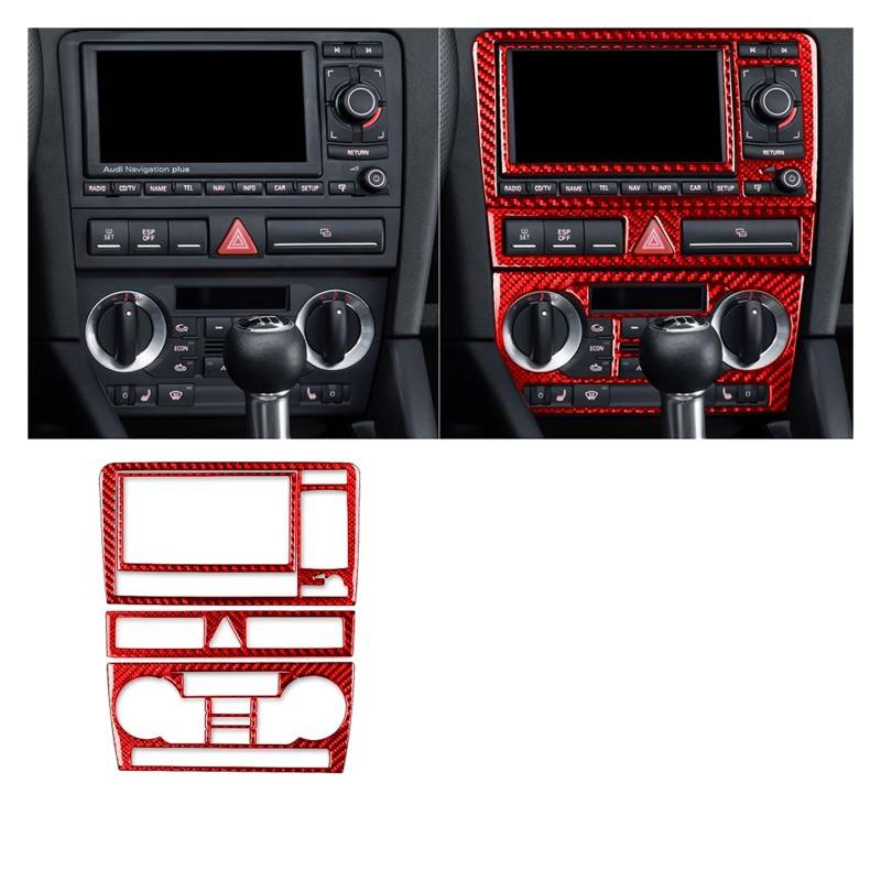 Auto Innenraum Für A3 S3 8P 2006 2007 Zentrale AC Radio CD Navigation Panel Set Trim Abdeckung Carbon Fiber Auto Innen zubehör Aufkleber Interieur Zubehör(T Red) von Hguvsjd