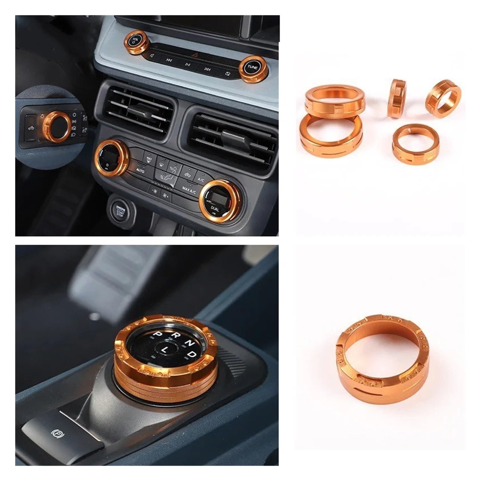 Auto Innenraum Für Ford Für Maverick 2022 2023 2024 Aluminium Center Console Auto Gangschaltung Schalter Taste Ring Trim Abdeckung Interieur Zubehör(Orange 6PCS) von Hguvsjd