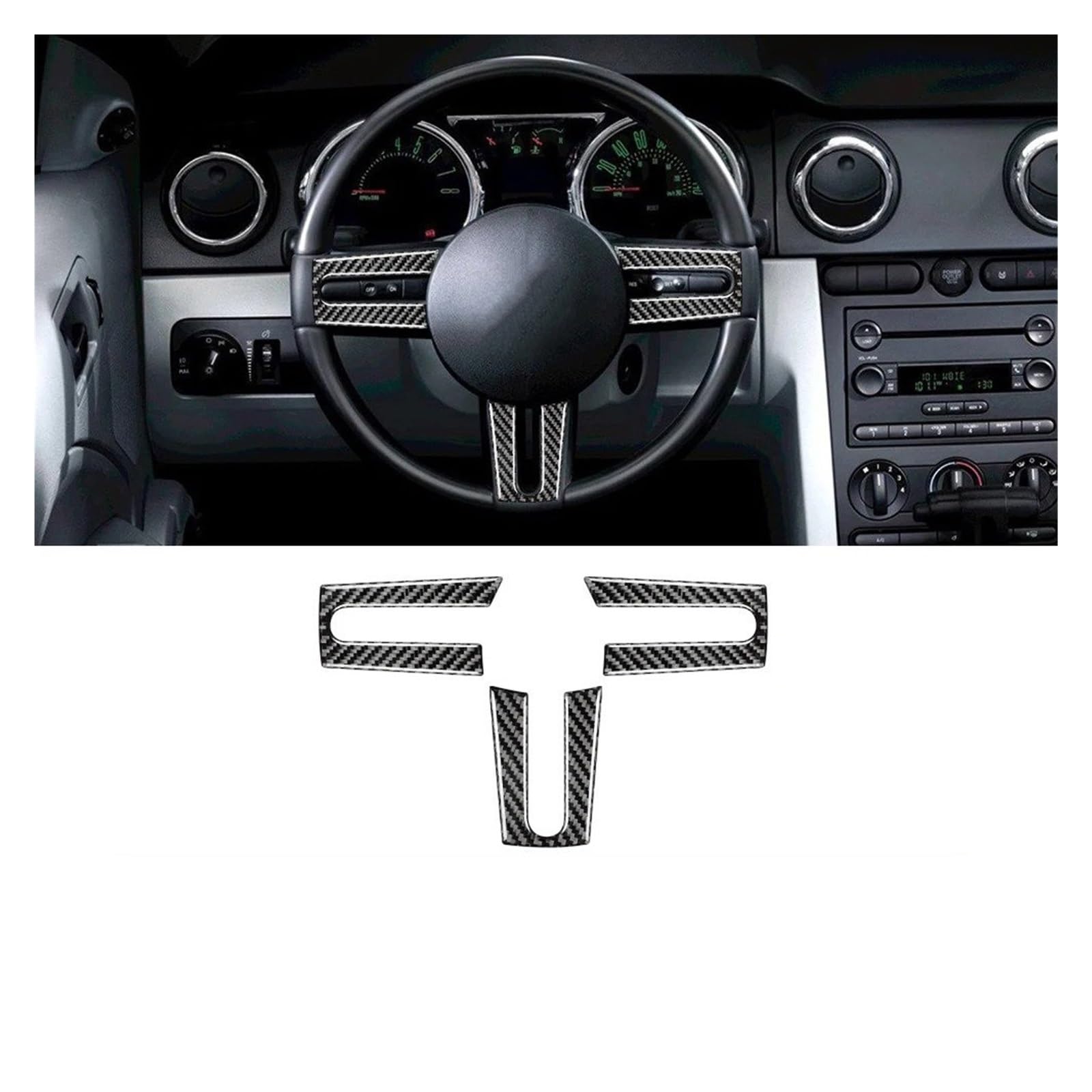 Auto Innenraum Für Ford Für Mustang 2005 2006 2007 2008 2009 Weicher Carbonfaser-Aufkleber Innenverkleidung Auto-Schalthebelabdeckung Interieur Zubehör(Steering Wheel) von Hguvsjd