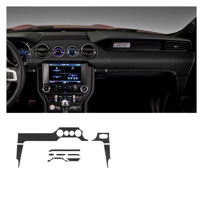 Auto Innenraum Für Ford Für Mustang 2015 2016 2017 2018 2019 2020 2021 2022 RHD LHD Carbon Fiber Auto Dashboard Panel Innen Trim Interieur Zubehör(3 Holes LHD) von Hguvsjd