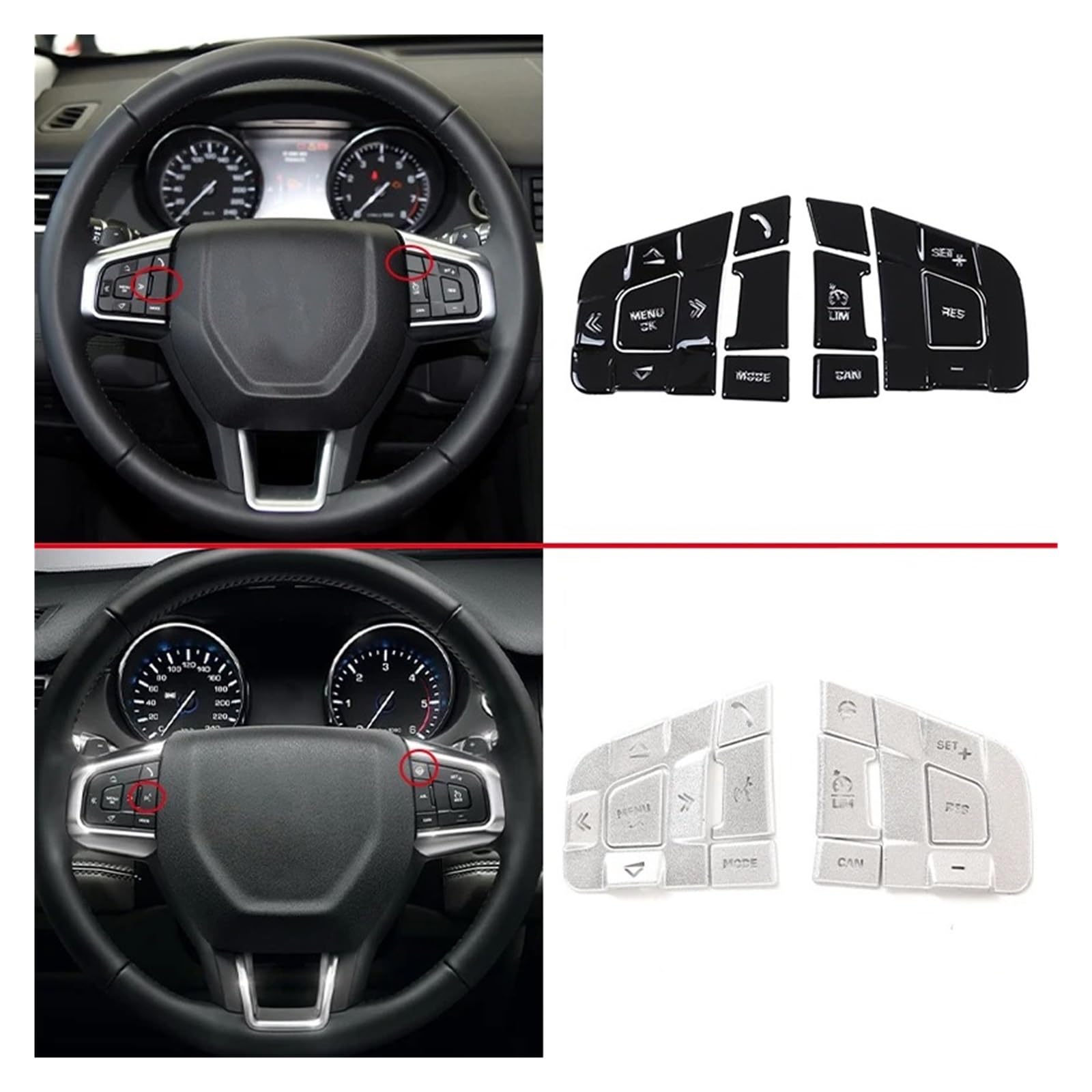 Auto Innenraum Für Land Für Rover Für Discovery Sport 2015-2019 Aluminiumlegierung Auto Lenkradknopf Dekoration Schutzaufkleber Interieur Zubehör(Style B Silver) von Hguvsjd