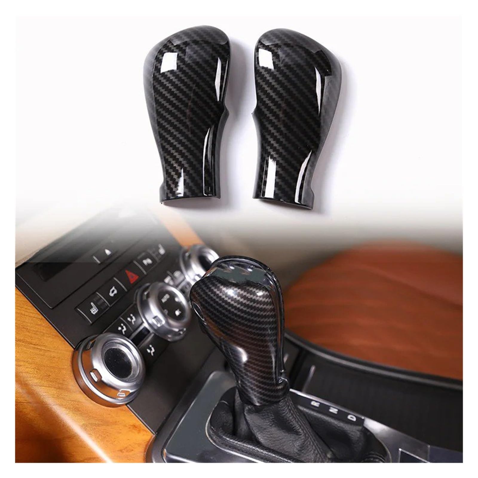 Auto Innenraum Für Land Für Rover Für Range Für Rover L322 L320 2005-2013 Auto-Getriebekopf-Schaltknauf-Griffabdeckung Zieraufkleber Interieur Zubehör(2PCS Carbon fiber) von Hguvsjd