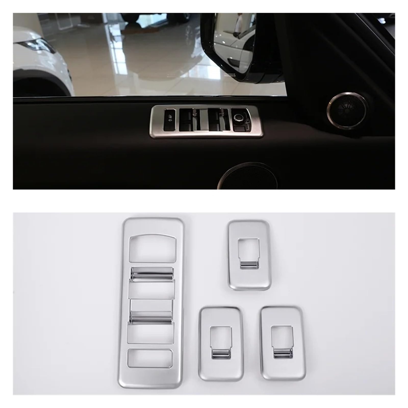 Auto Innenraum Für Land Für Rover Für Range Für Rover Sport 2014-2018 ABS Silber Autoglas Lift Knopfrahmen Dekorativer Aufkleber 4St Interieur Zubehör(Style A Silver) von Hguvsjd