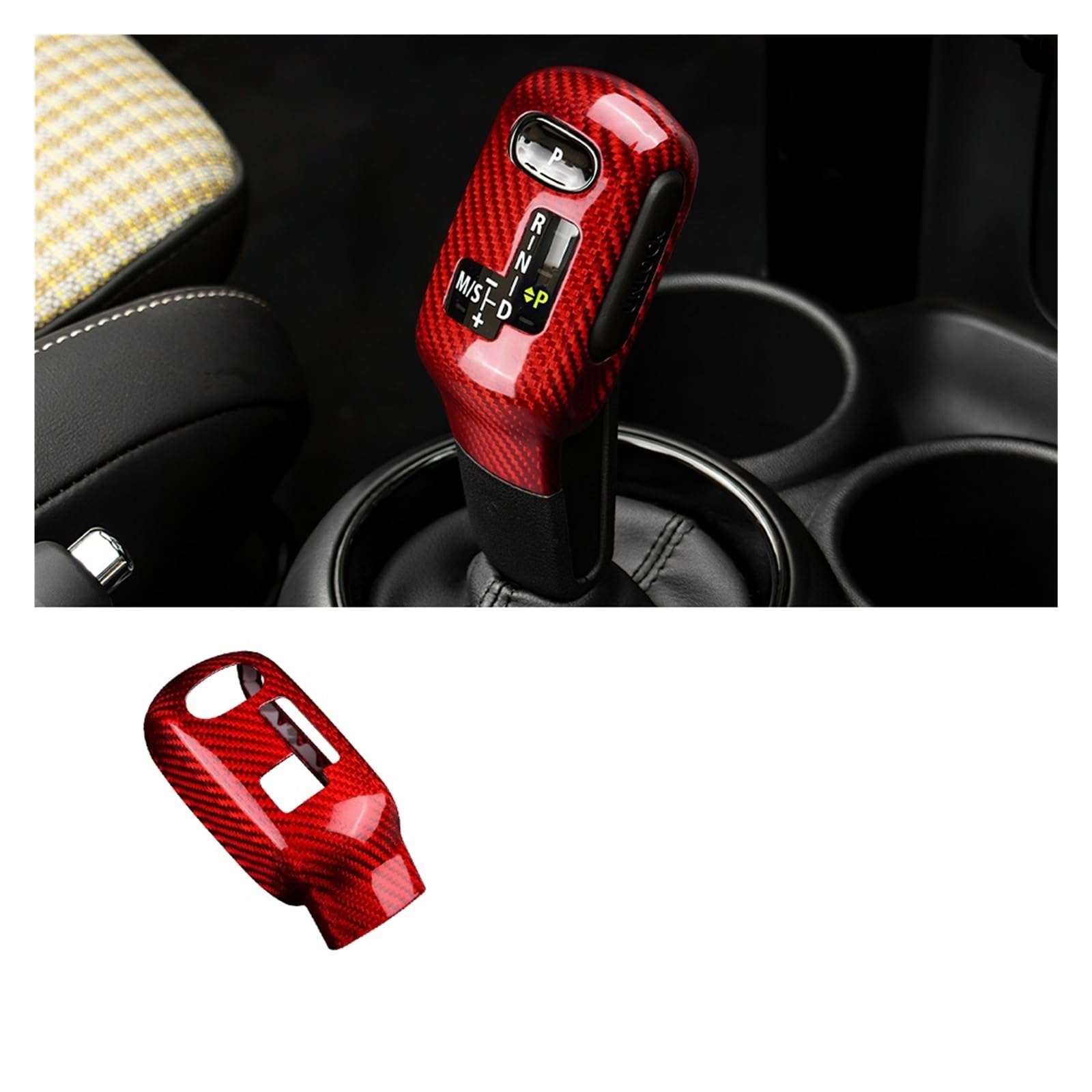 Auto Innenraum Für Mini Für Cooper F54 F55 F56 F57 F60 2020-2023 Auto Schaltknauf Abdeckung Carbon Faser Abdeckung Aufkleber Innen Trim Interieur Zubehör(Red RHD) von Hguvsjd