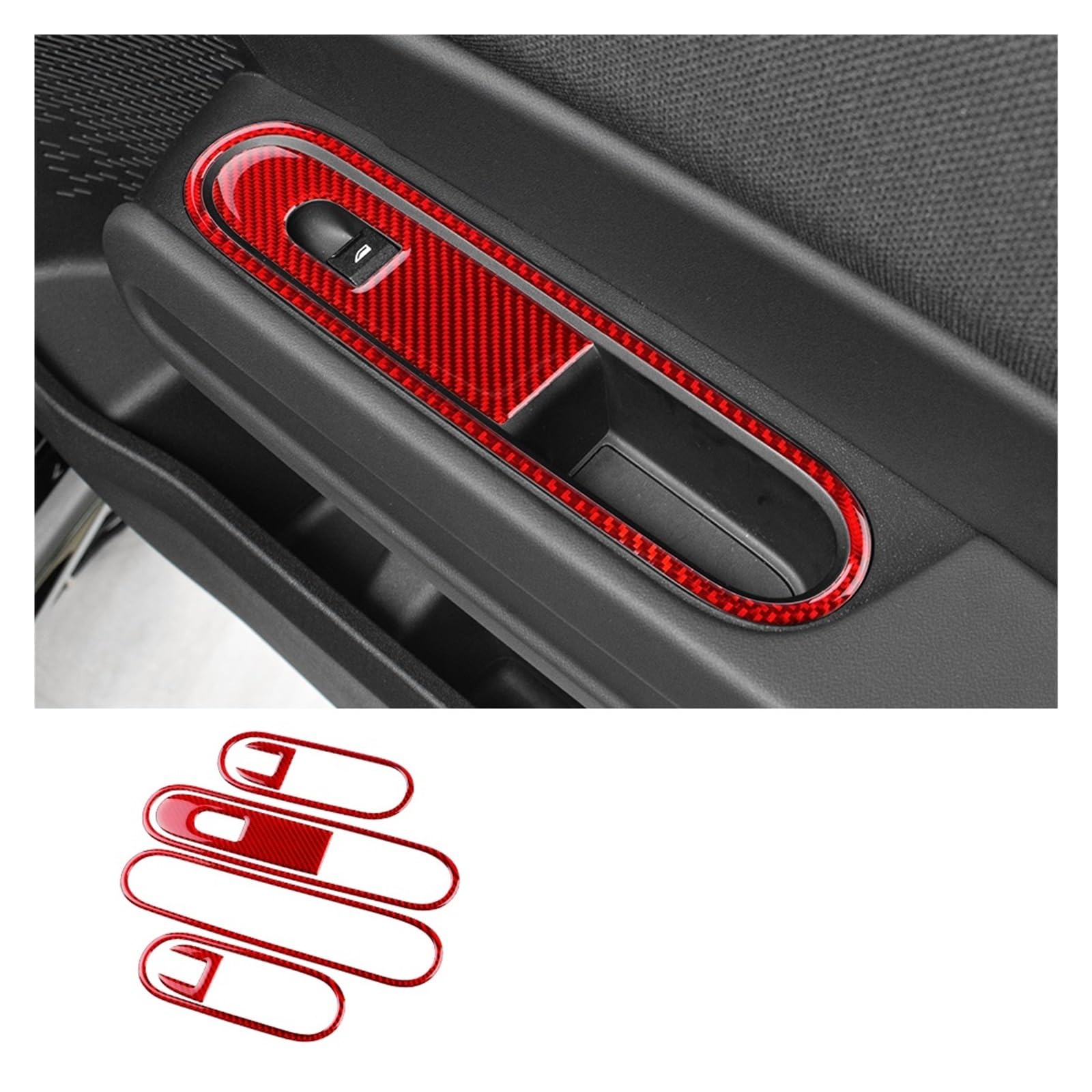 Auto Innenraum Für Mini Für Countryman U25 2024 LHD RHD Autotür Fensterheber Schalterrahmen Innen Weiche Kohlefaser Aufkleber Panel Interieur Zubehör(RED A) von Hguvsjd