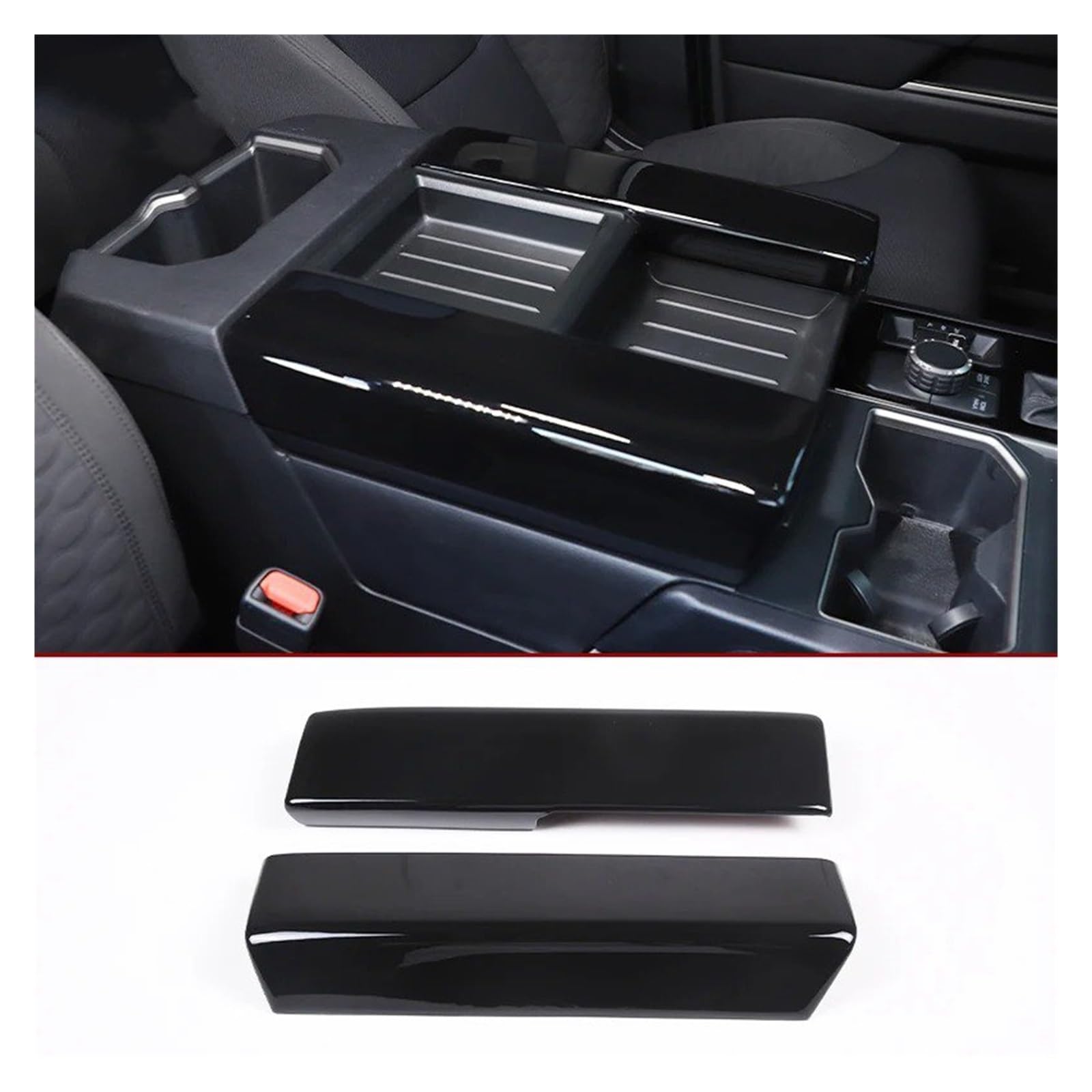 Auto Innenraum Für Toyota Für Tundra Für Sequoia 2022-2023 ABS Auto Center Console Armlehne Box Schutzhülle Aufkleber Trim Auto Innen Teile Interieur Zubehör(Gloss Black) von Hguvsjd