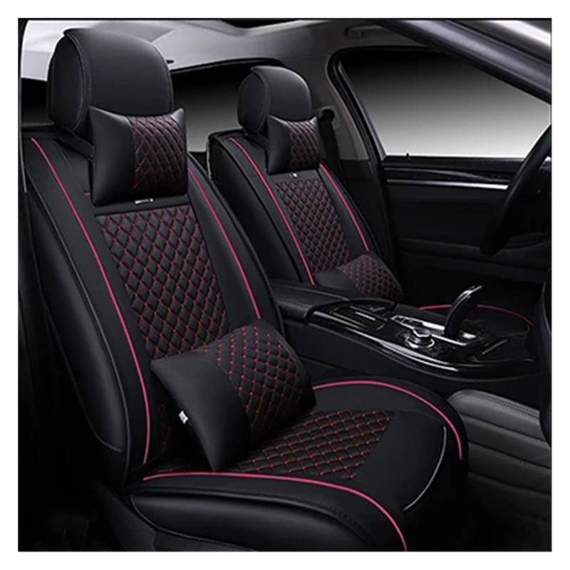 Hguvsjd Autositzbezüge Für Chery Für Tiggo 5 Für Tiggo 7 Für Tiggo 8 Plus/PU Leder 5 Sitz Auto Sitzbezug Autositzüberzug(Black red Pillow) von Hguvsjd