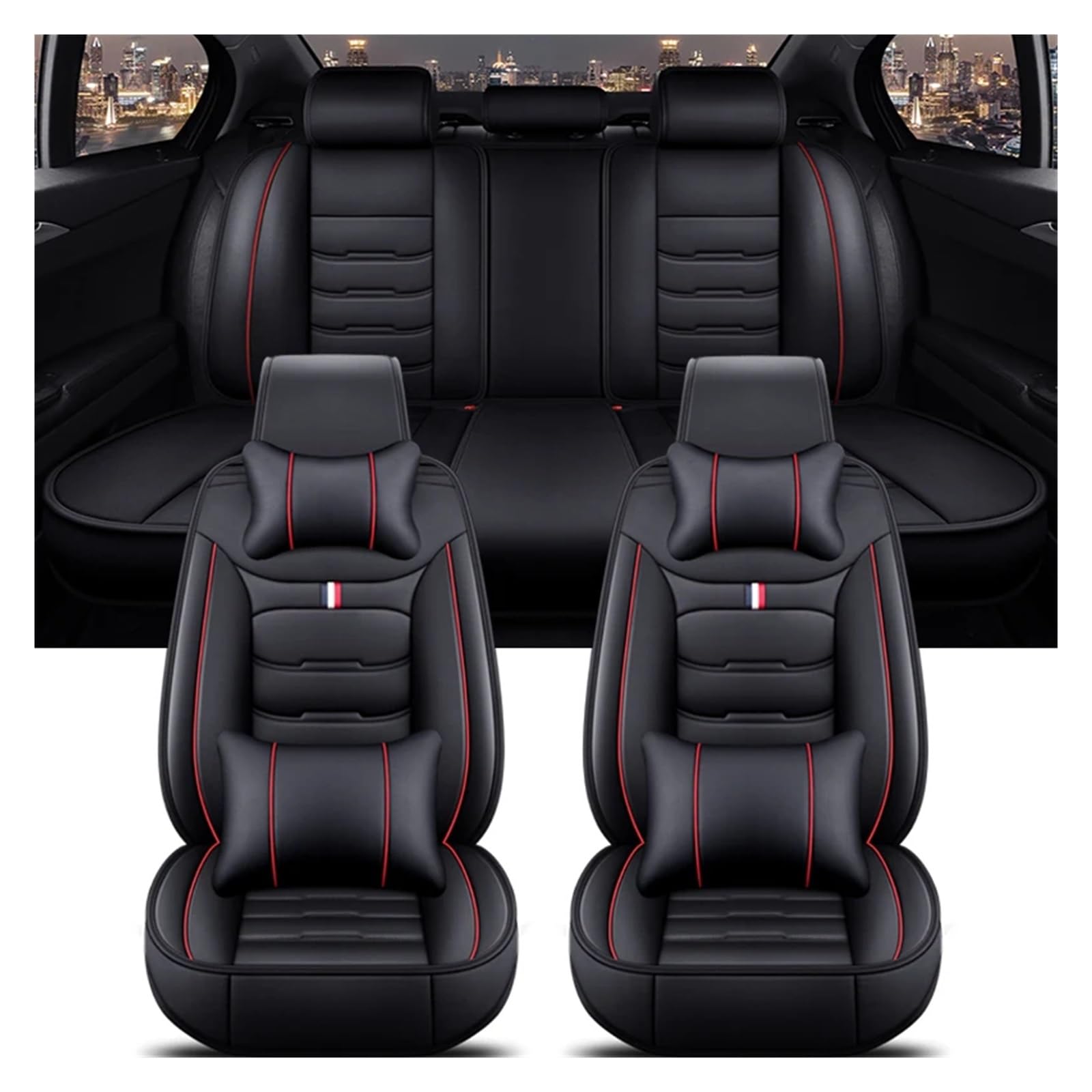 Hguvsjd Autositzbezüge Für KIA Für Ceed Für Rio Für Carens Für Camival Für Picanto/Universal Fit Auto Sitzbezug Autositzüberzug(Black Red 5 Seat b) von Hguvsjd