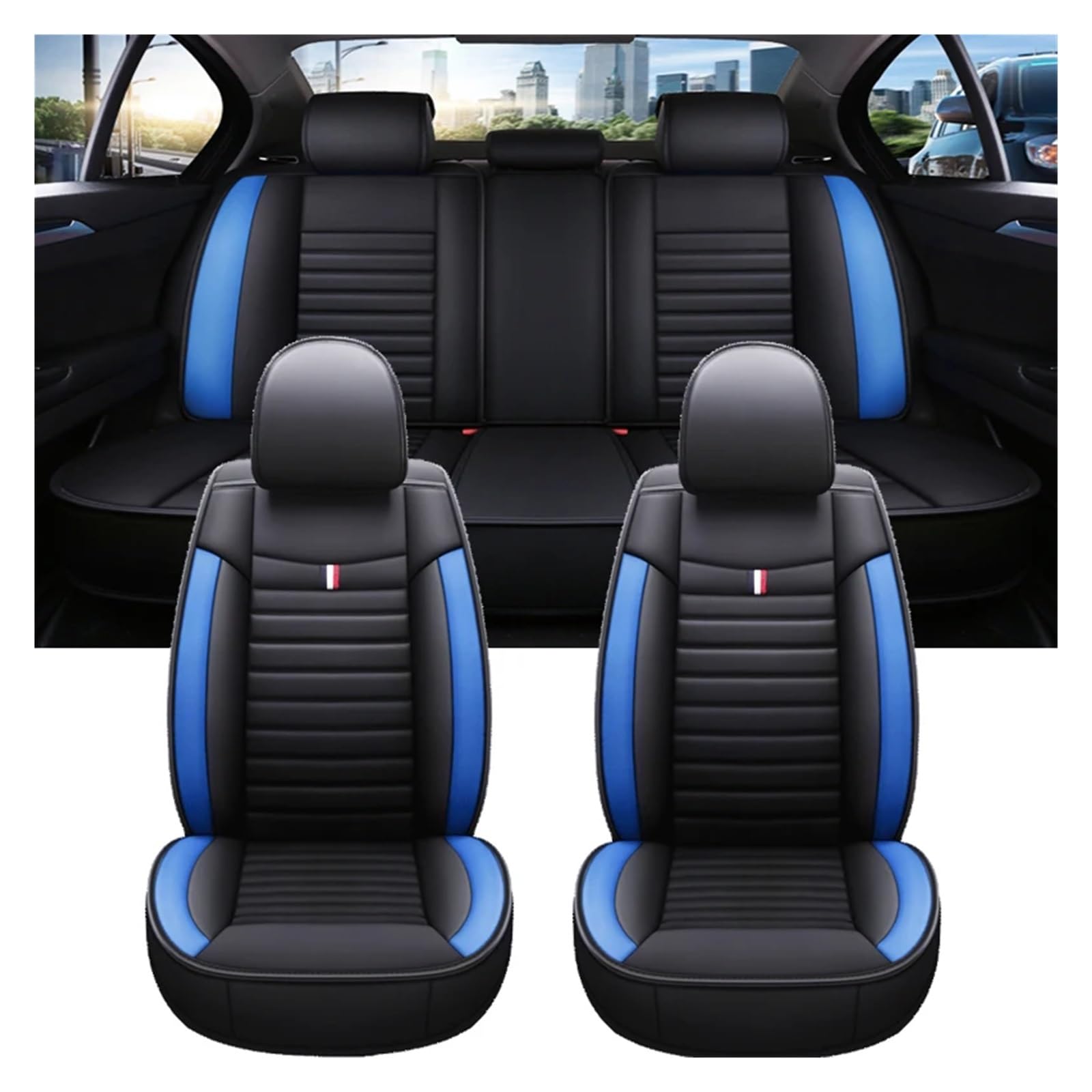 Hguvsjd Autositzbezüge Für VW Für Passat B6 B7 B8 Für Sitz Für Arona Für Skoda Für Superb 3 2 / Universal Fit Auto Sitzbezug Autositzüberzug(Black Blue 5 Seat a) von Hguvsjd