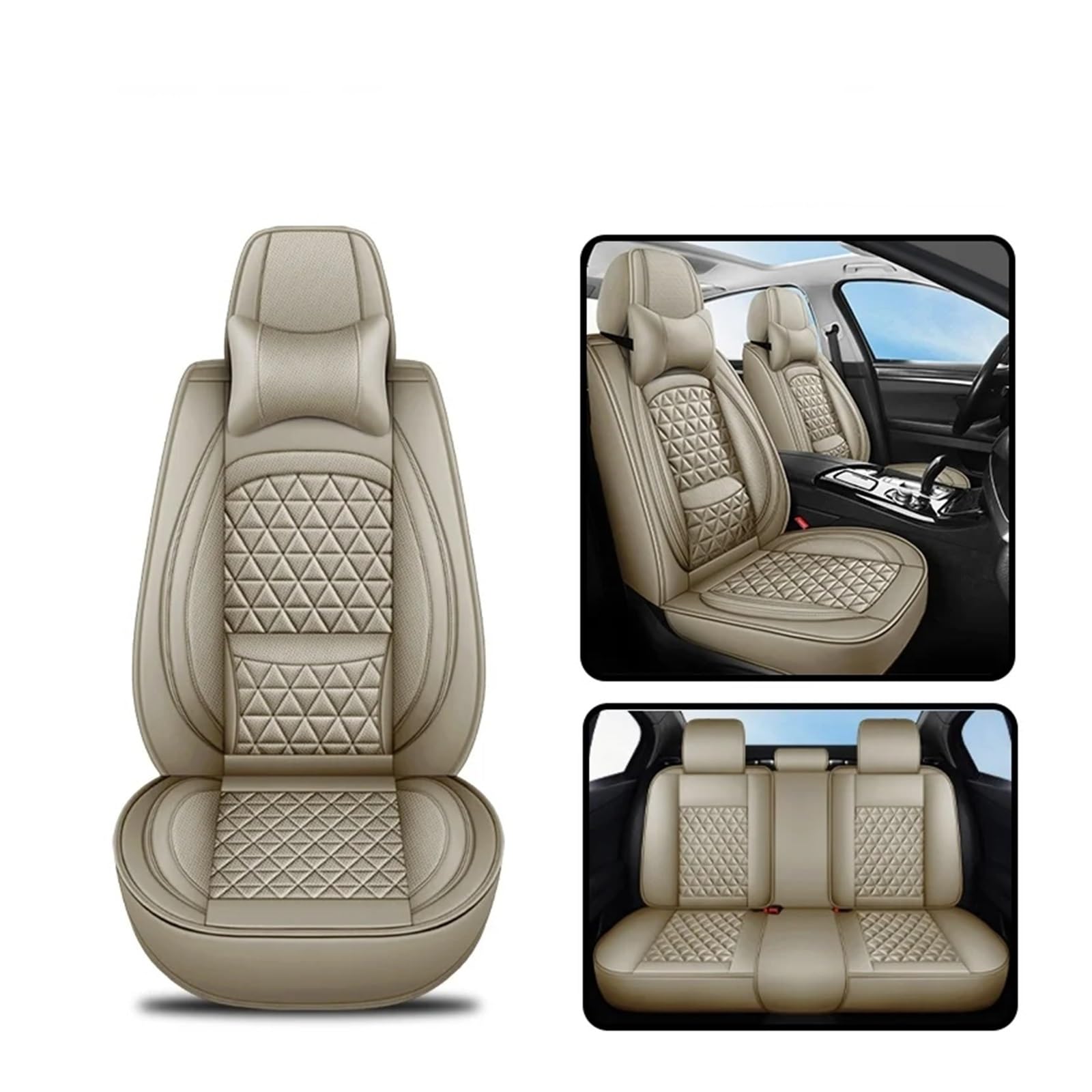 Hguvsjd Autositzbezüge Für VW Für Polo Für Golf Für Passat CC Für Touran Für Tiguan Für Toureg Für Touareg/PU-Leder-Autositzbezug Autositzüberzug(Beige 5 Seater b) von Hguvsjd