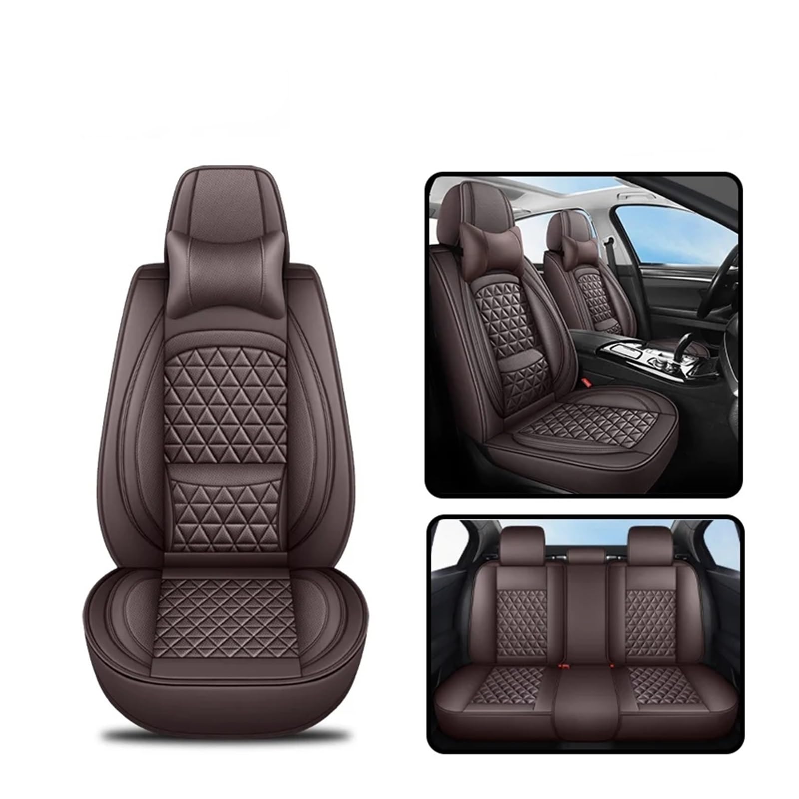 Hguvsjd Autositzbezüge Für Vw Für Polo Für Atlas Für Jetta Für Bora Für EOS Für Sharan Für Variant Für Käfer/PU Leder Auto Sitzbezug Autositzüberzug(Coffee 5 Seater b) von Hguvsjd